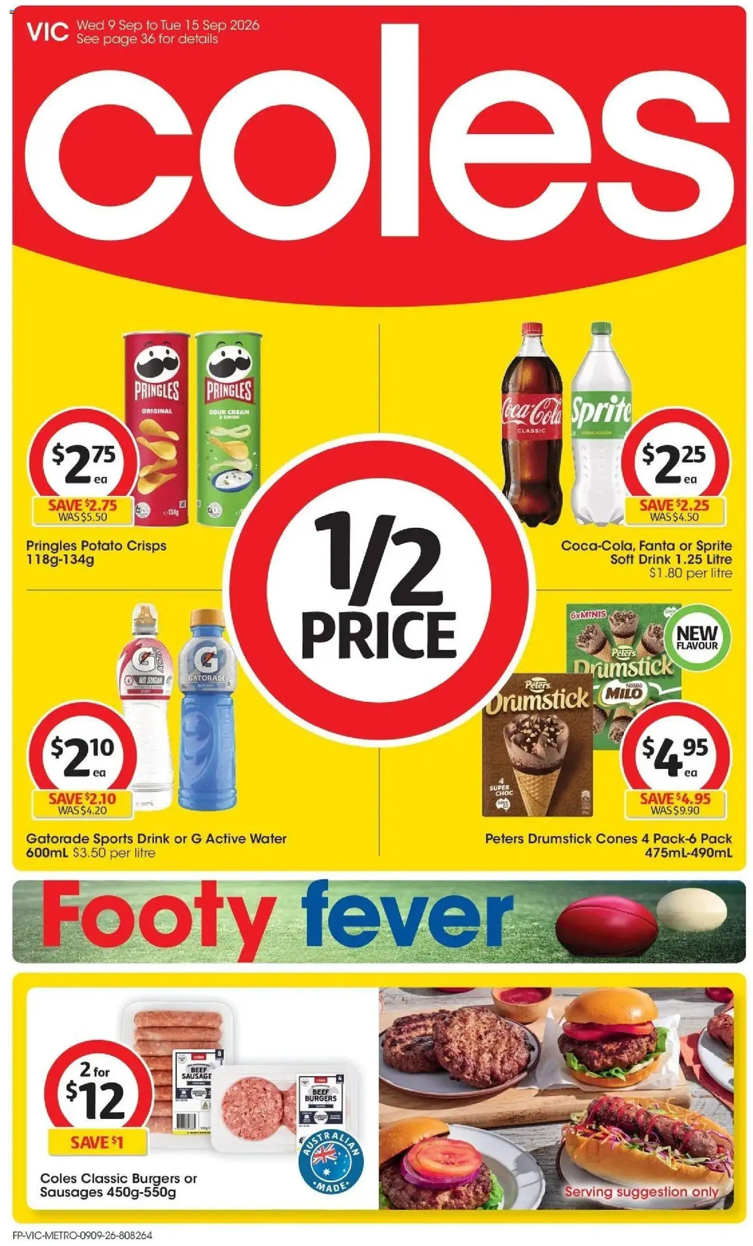 ﻿Coles catalogue valid from 09/09/2026 > Online Australia | Page: 1 | Products: Water, Sugar, Sausage, Ice