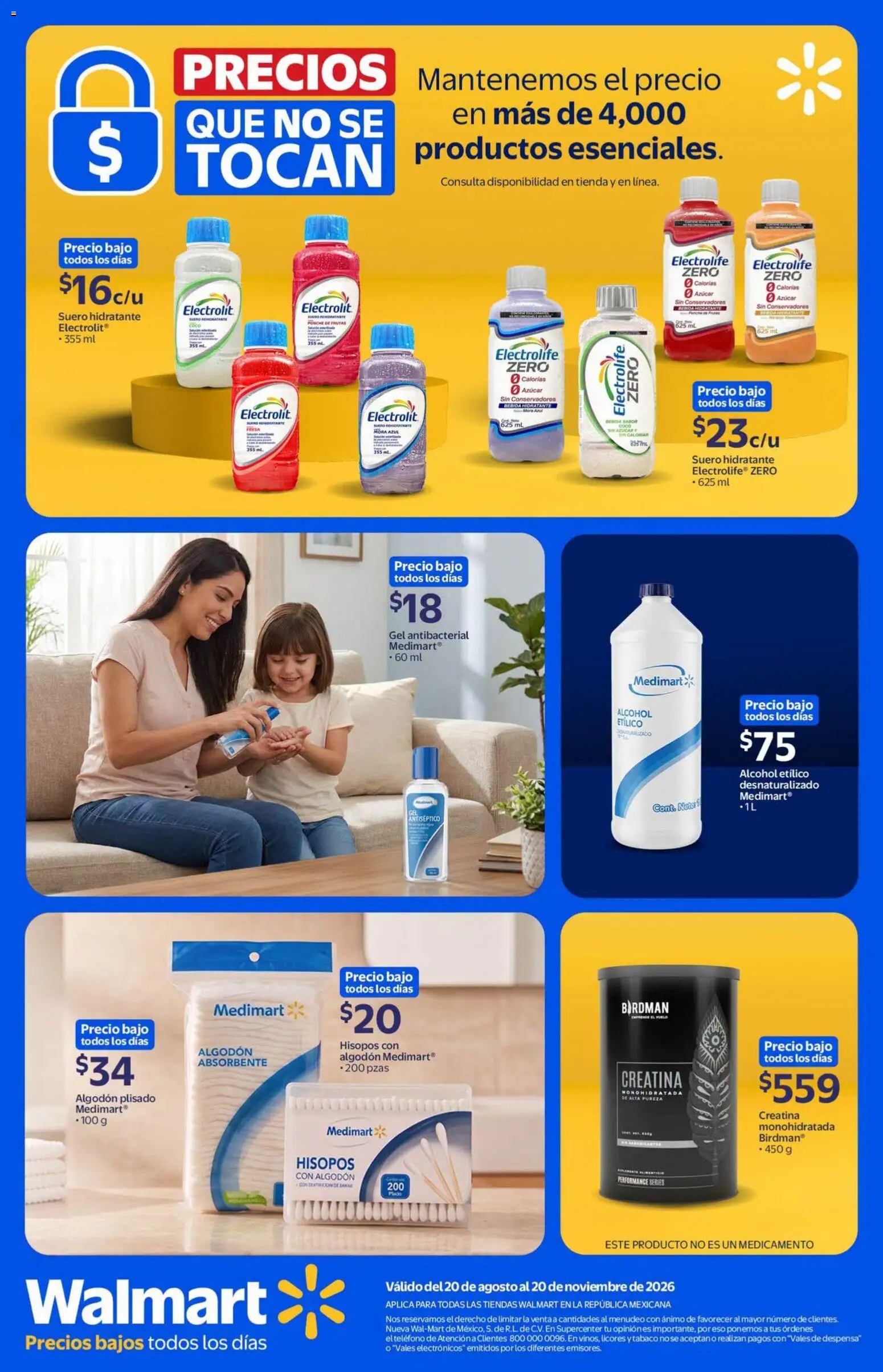 Nuevas ofertas de Walmart válidas en toda la República Mexicana desde el 20/08/2026. ¡Encuentra las mejores ofertas en Walmart folleto! | Página: 11 | Productos: Azúcar, Algodón, Gel antibacterial, Teléfono