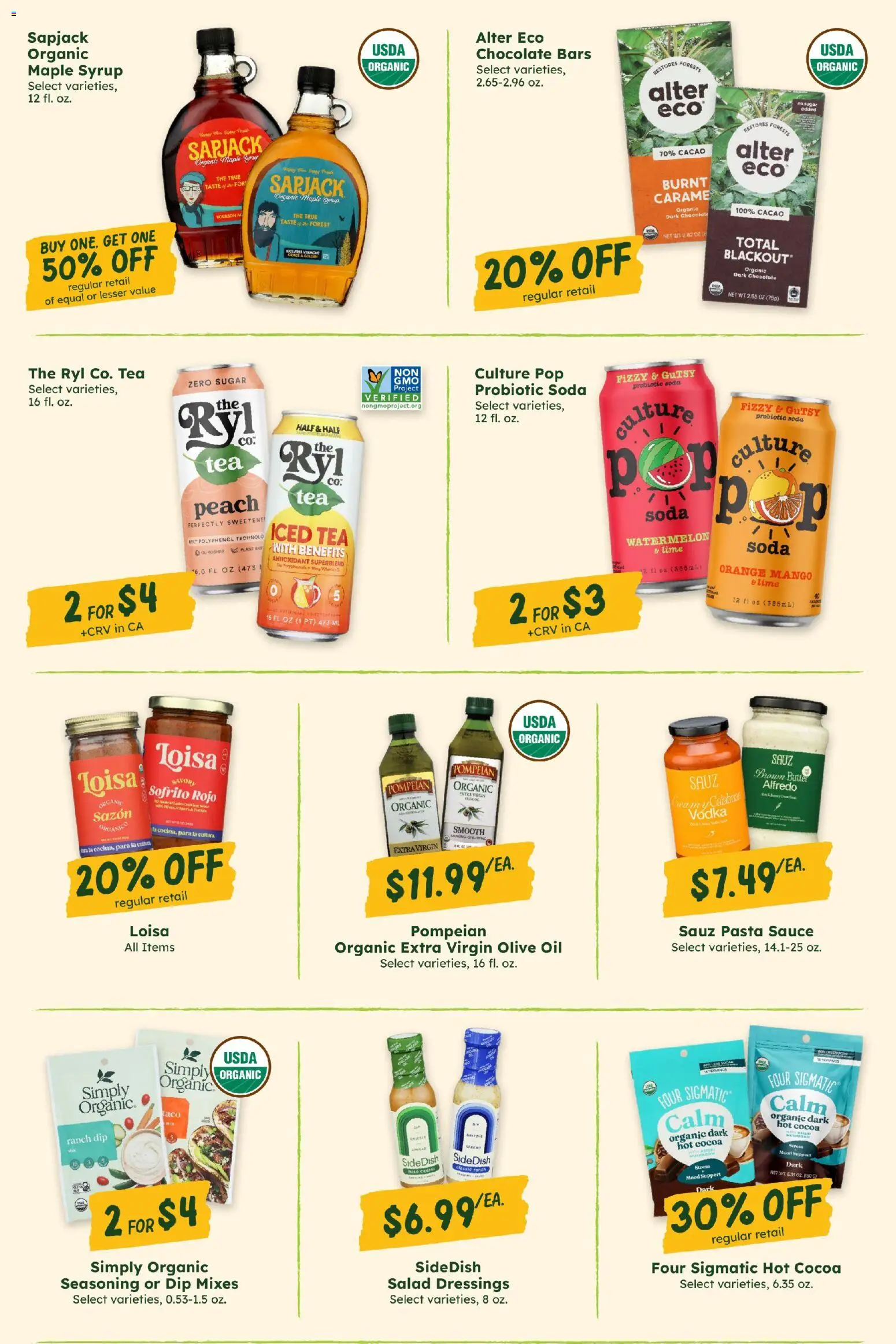 Sprouts Monthly Ad - valid from 08/26/2026 | Page: 13 | Products: Maple syrup, Olive oil, Sauce, Iced tea