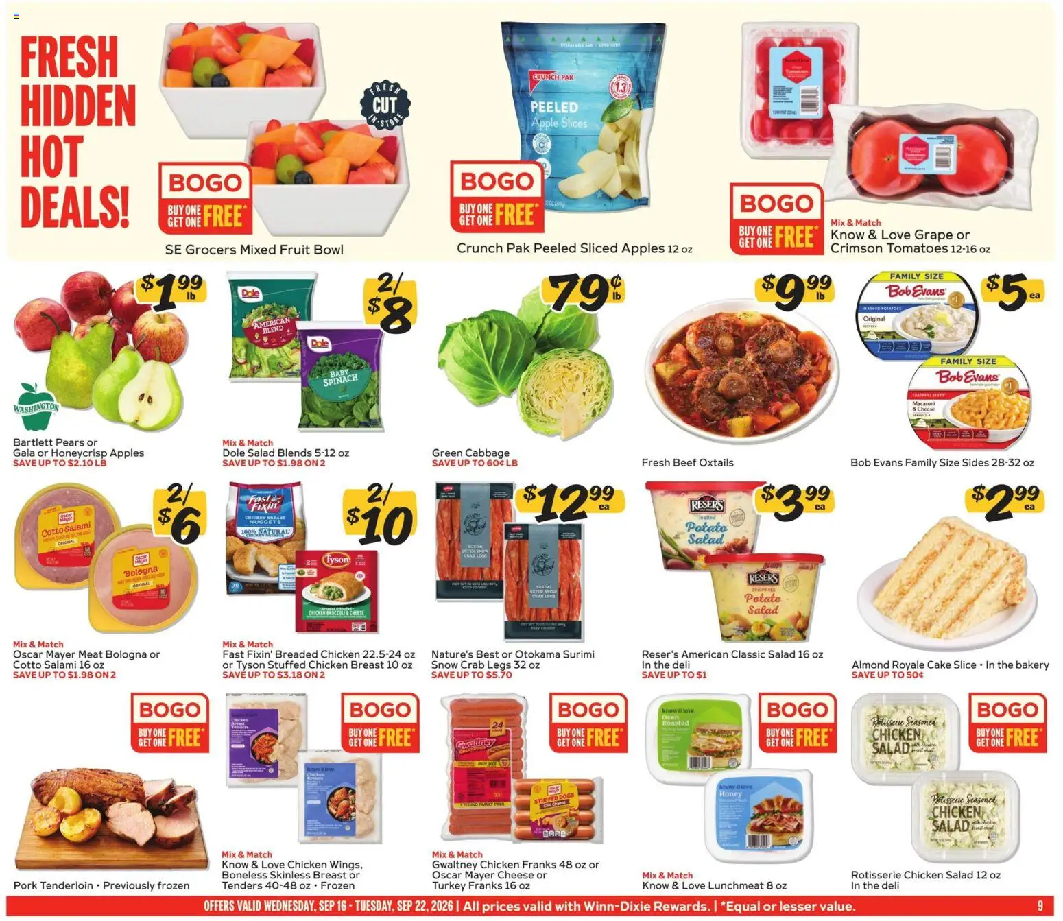 Winn Dixie Weekly Ad - valid from 09/16/2026 | Page: 9 | Products: Spinach, Turkey, Salami, Tomatoes