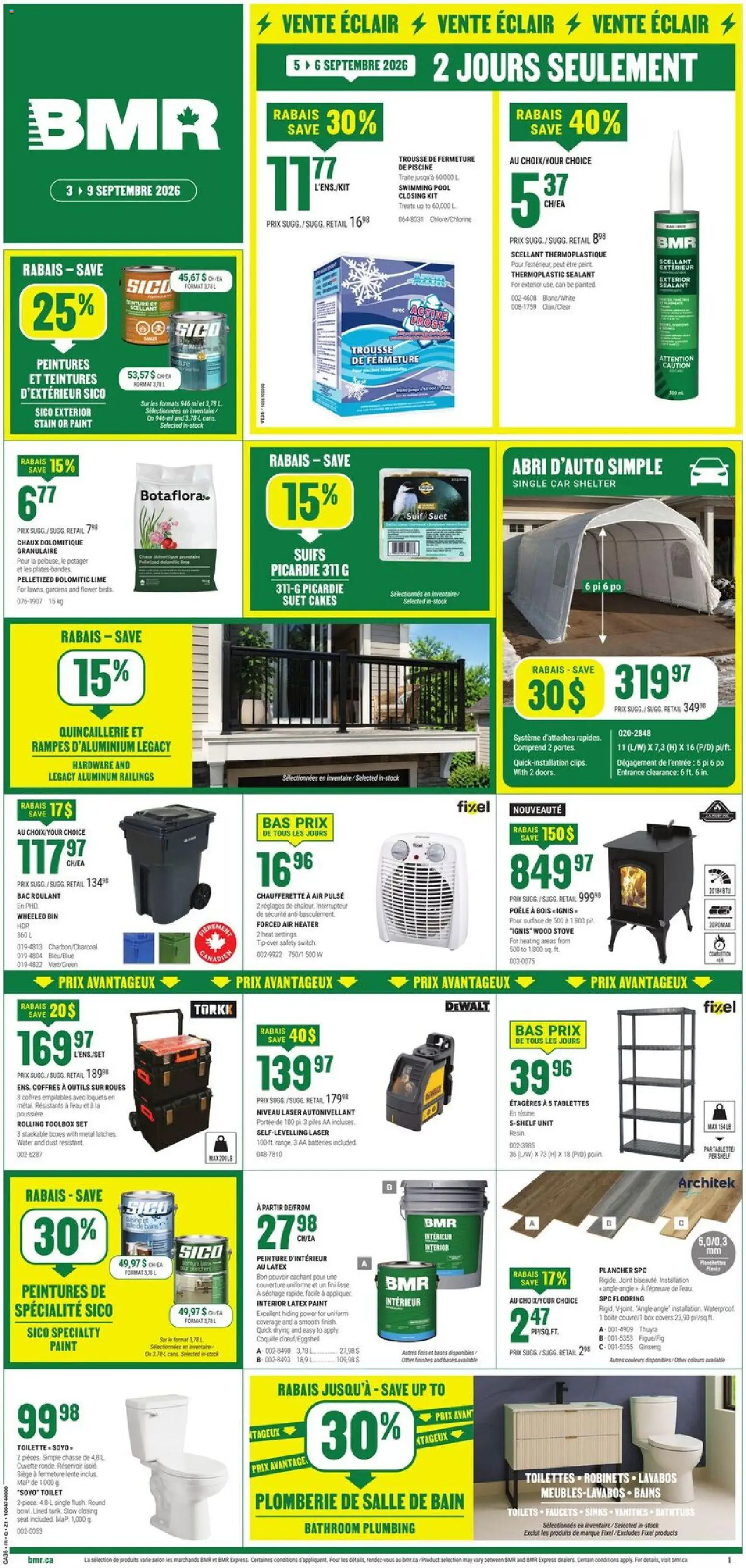 BMR flyer valid from Sep 3, 2026 | Page: 1 | Products: Peat, Batteries, Shelf, Box