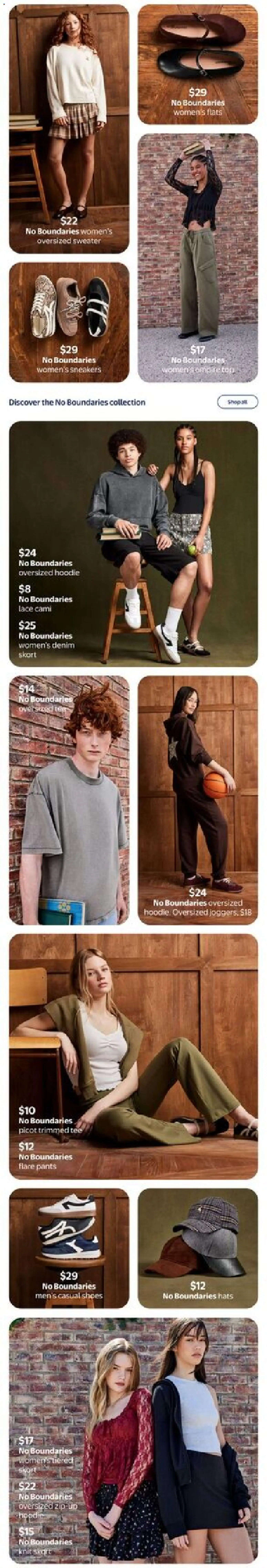 Walmart flyer valid from Jul 30, 2026 | Page: 6 | Products: Sneakers, Shoes, Skirt, Pants