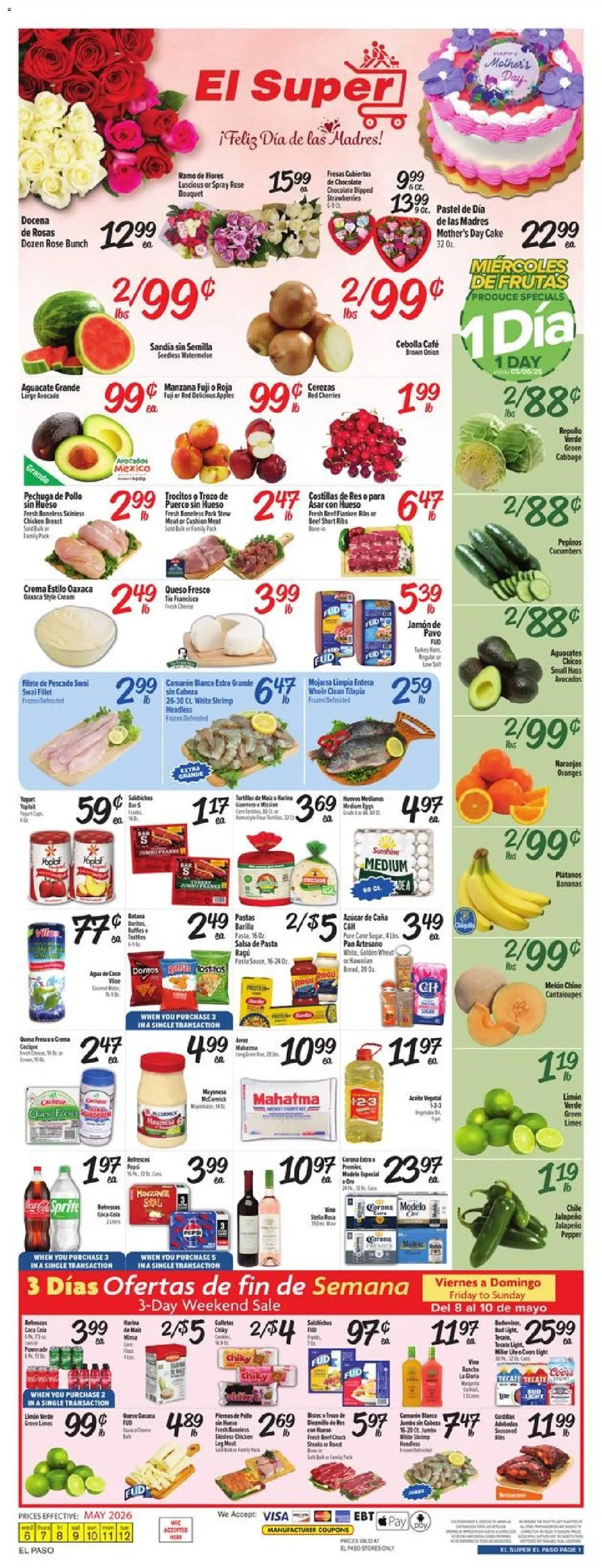 El Super Weekly Ad - TX - valid from 06.05.2026 | Page: 1 | Products: Apples, Bananas, Pepper, Onion