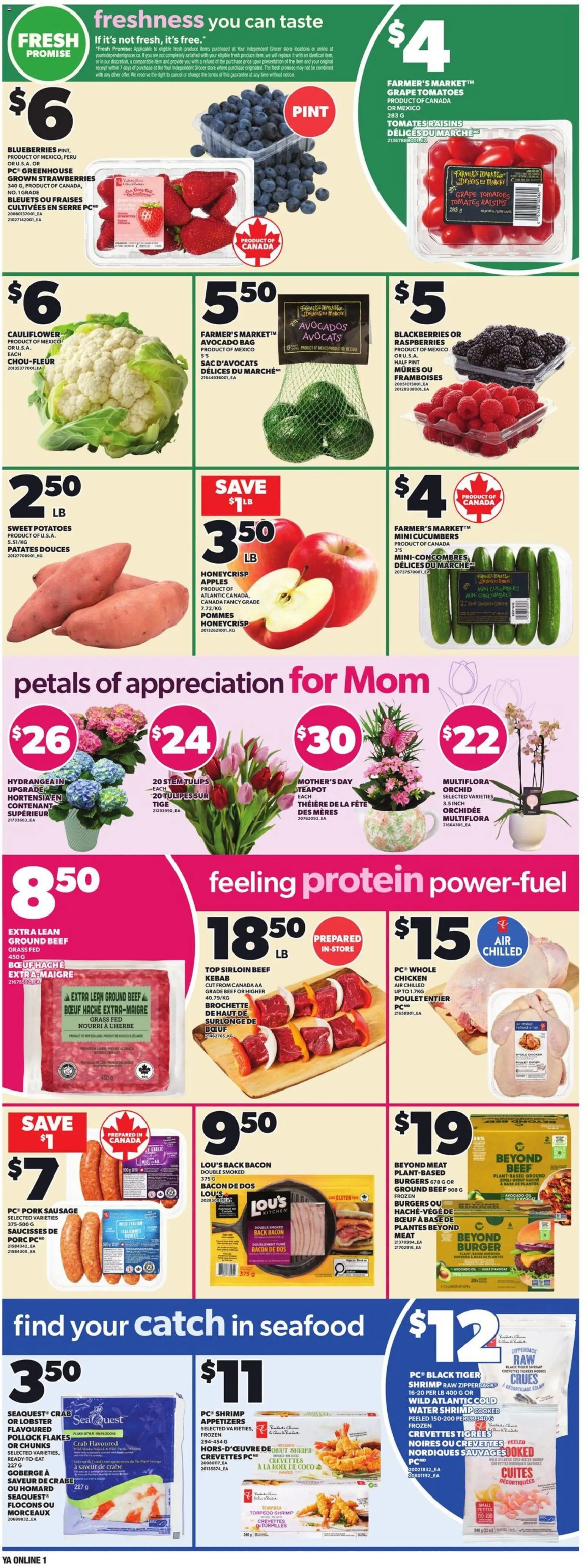 Independent Grocer flyer valid from 07.05.2026 | Page: 3 | Products: Strawberries, Cucumbers, Flakes, Apples