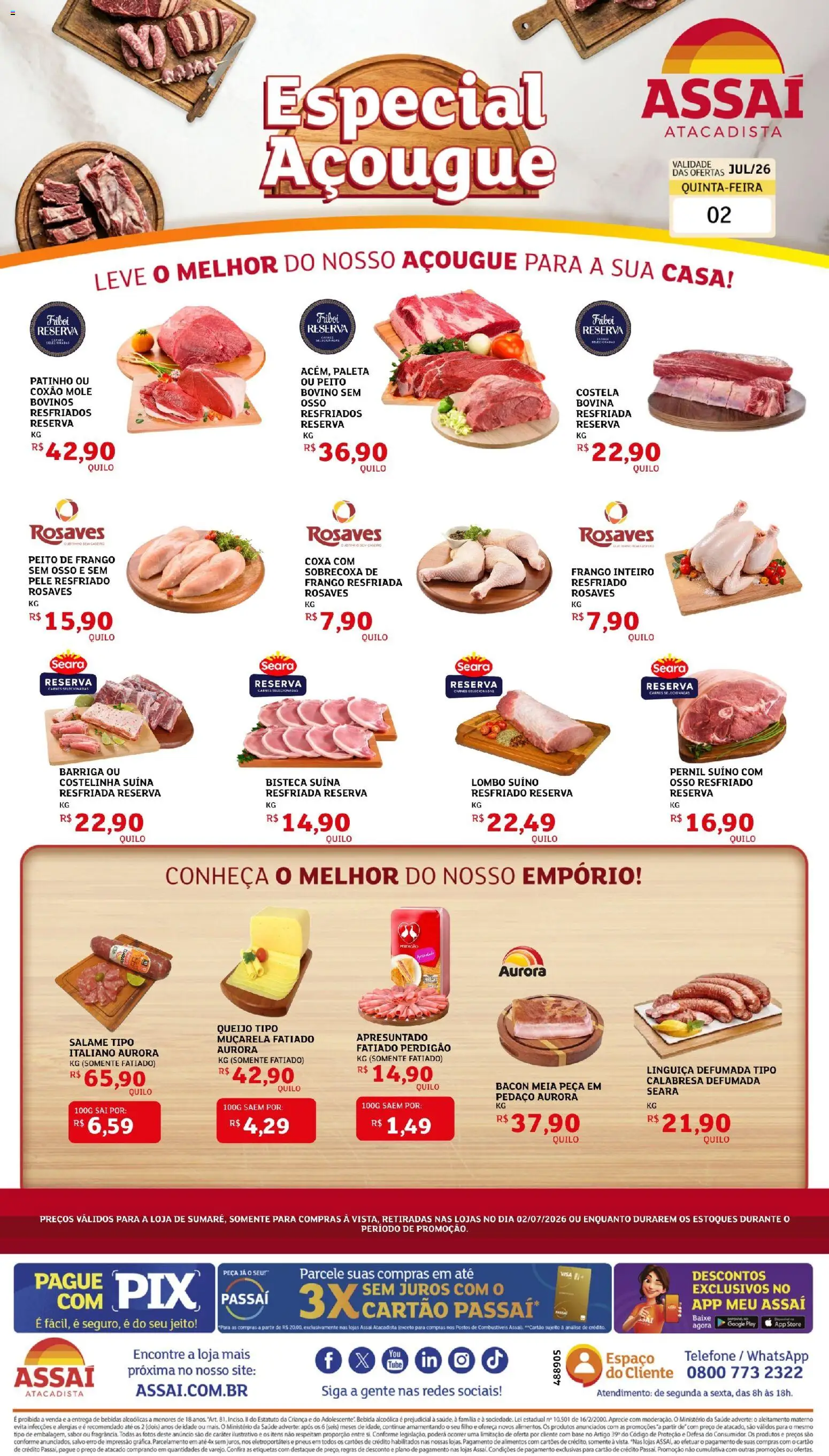 Assaí Atacadista Folheto - válido de 02/07/2026 | Página: 1 | Produtos: Queijo, Muçarela, Telefone, Peito de frango