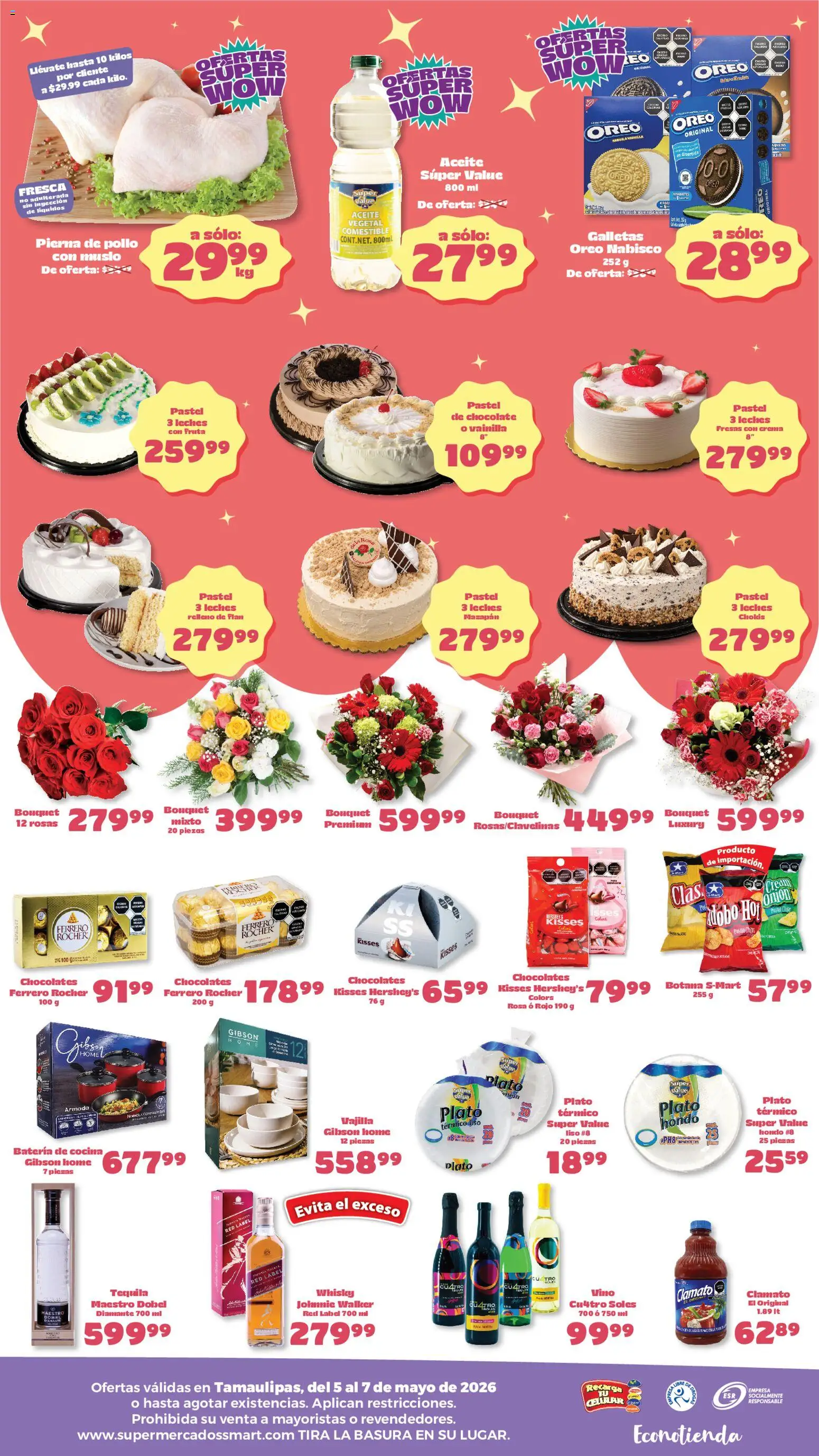 Nuevas ofertas de S-Mart válidas en toda la República Mexicana desde el 05.05.2026. ¡Encuentra las mejores ofertas en S-Mart folleto Ofertas de feria Nuevo Laredo ! | Página: 2 | Productos: Pollo, Pastel, Galletas, Vino