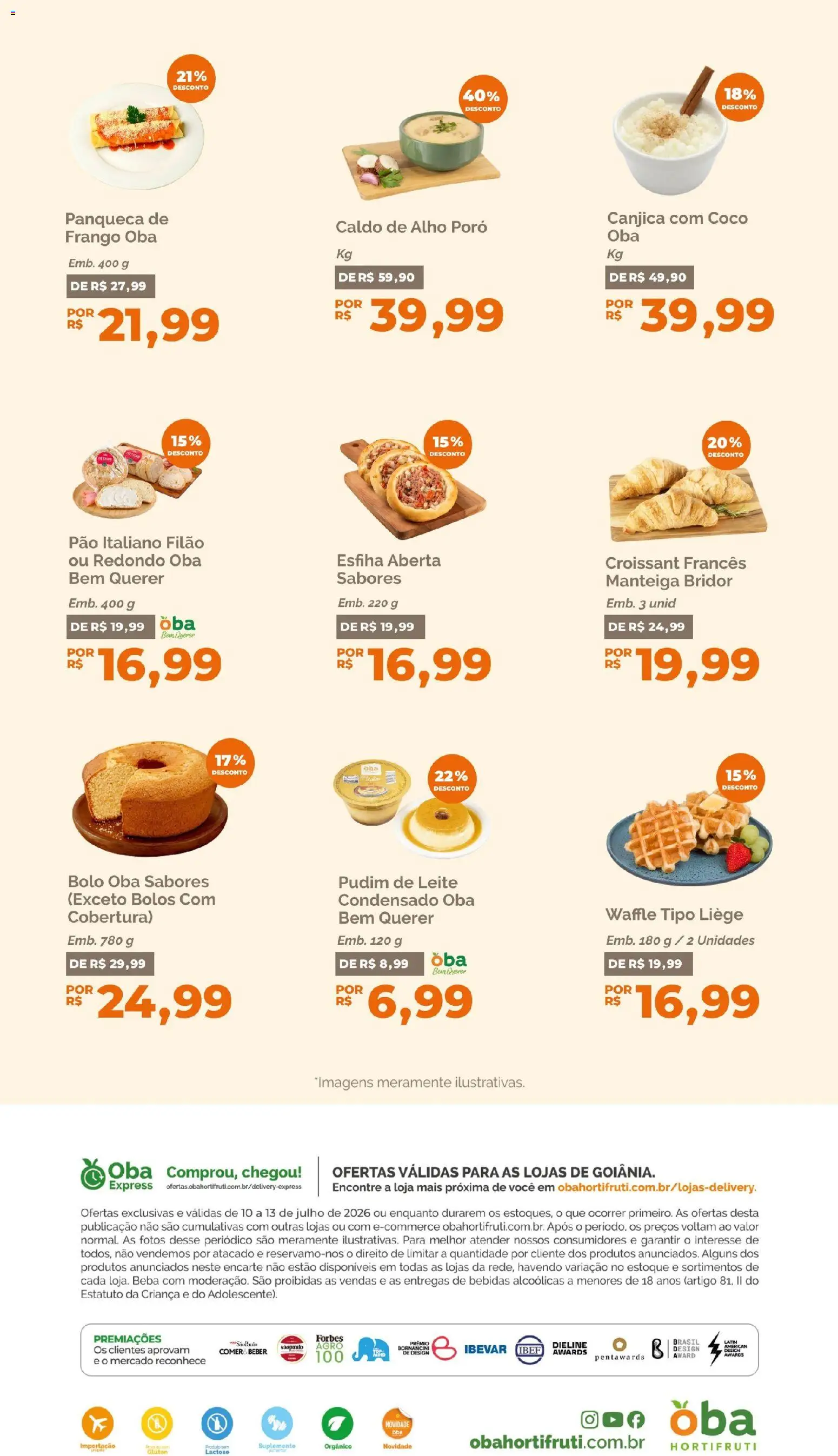 Oba Hortifruti Folheto - válido de 10/07/2026 | Página: 10 | Produtos: Leite, Manteiga, Pão, Frango