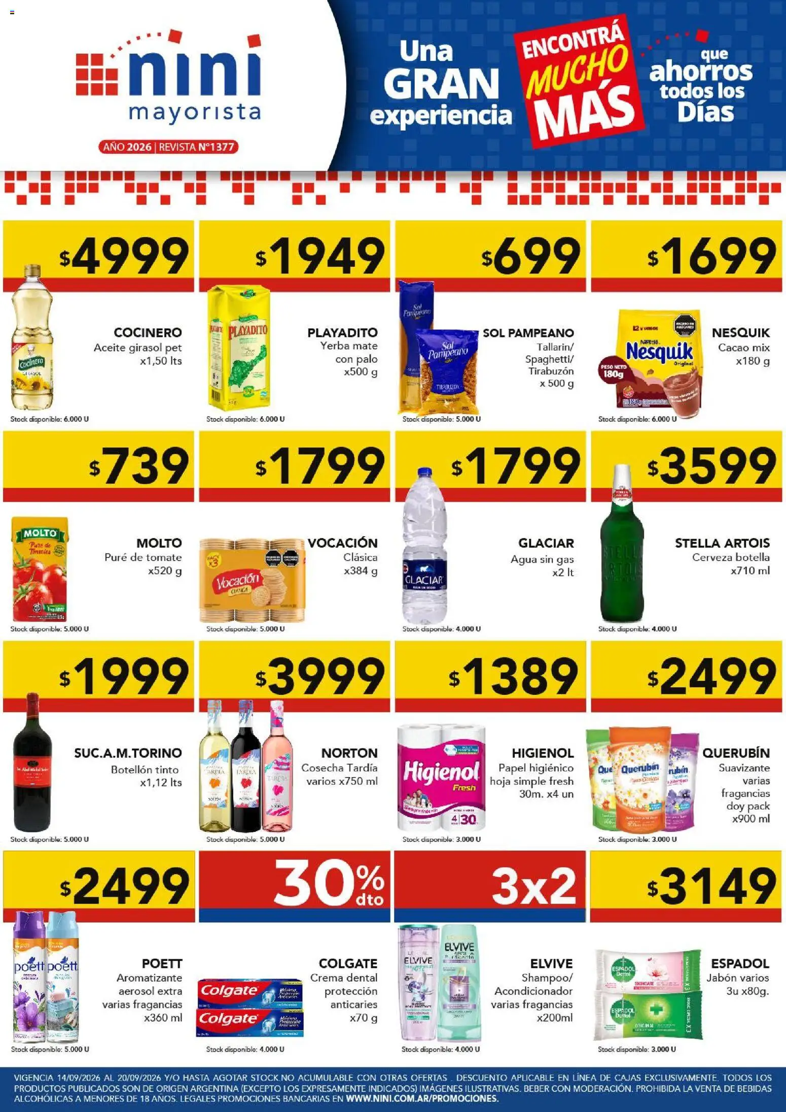 NINI Mayorista catálogo │ válido desde el 14/09/2026 | Página: 1 | Productos: Bebidas, Jabón, Tomate, Suavizante