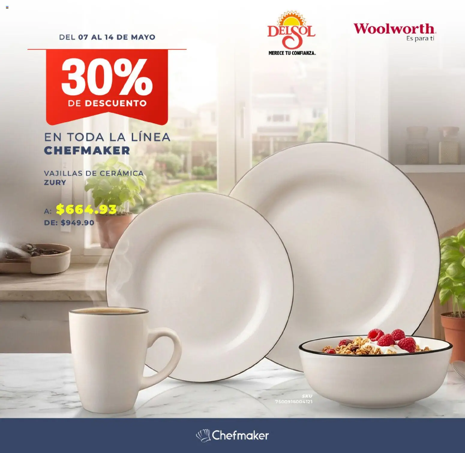 Nuevas ofertas de Del Sol y Woolworth válidas en toda la República Mexicana desde el 07.05.2026. ¡Encuentra las mejores ofertas en Del Sol y Woolworth katalog Pasillo Chefmaker! | Página: 8