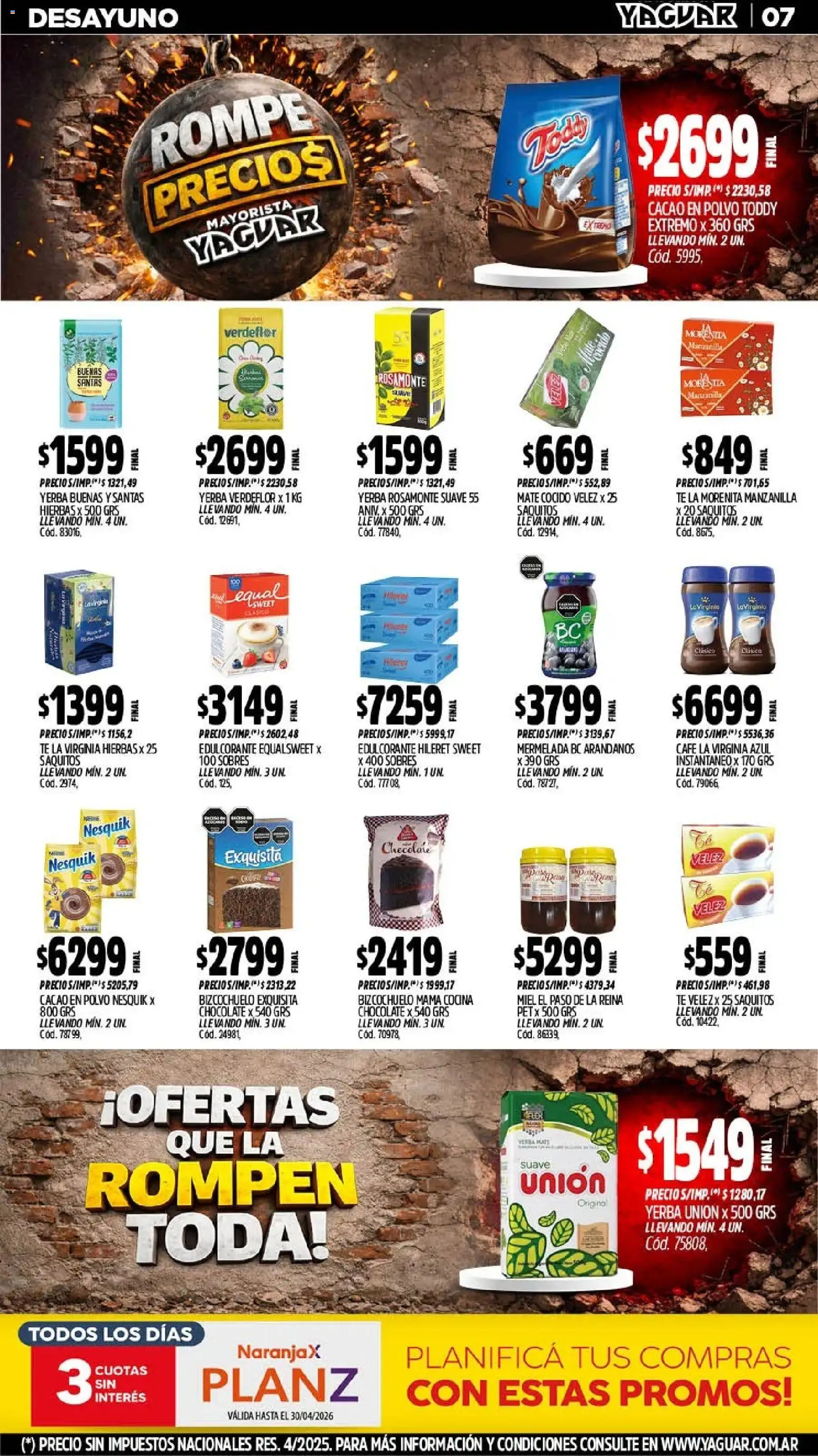 Yaguar - Oferta Semanal Jujuy │ válido desde el 06/04/2026 | Página: 7 | Productos: Yerba, Café, Té, Mermelada