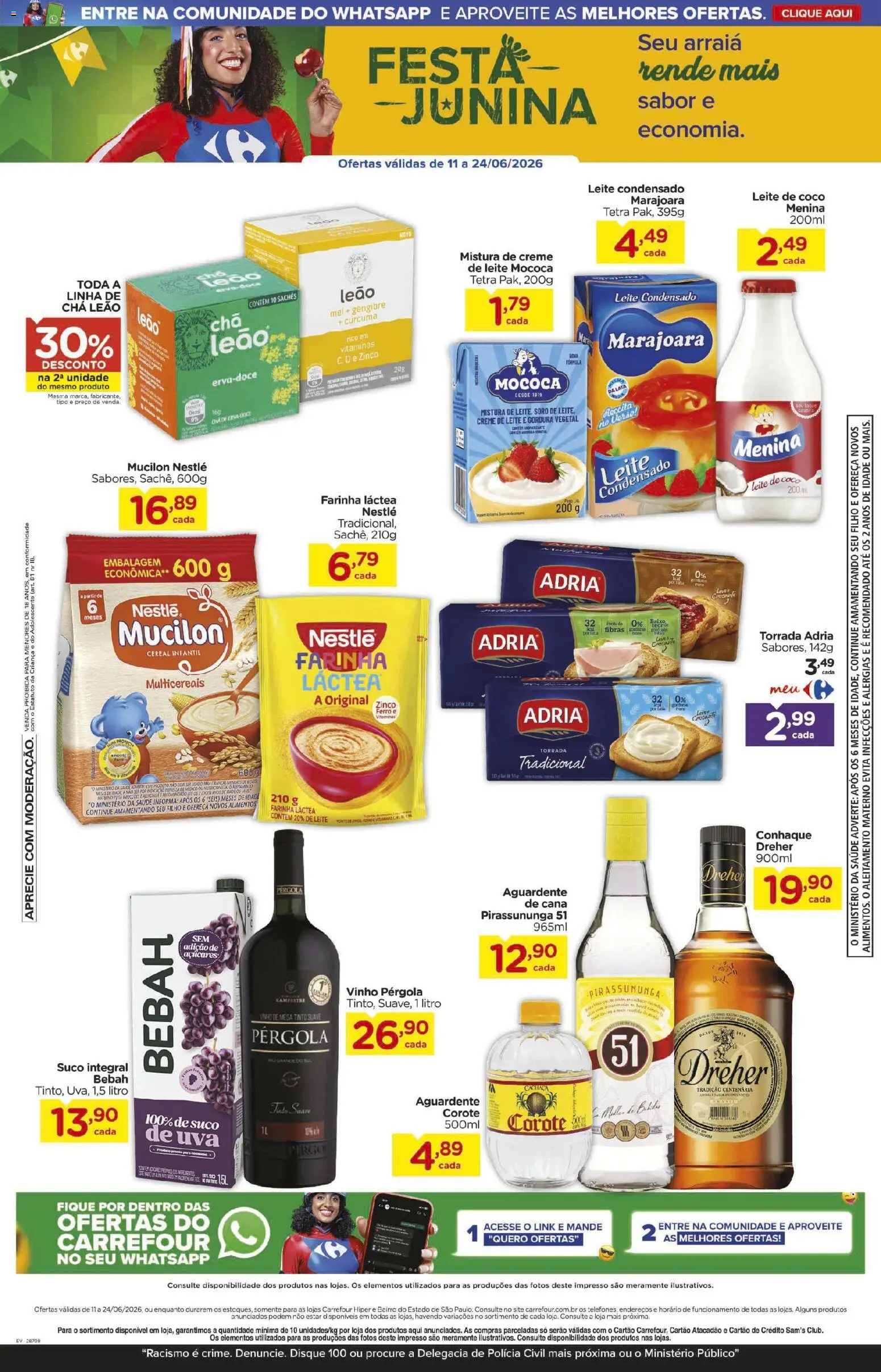 Carrefour Folheto - válido de 11.06.2026 | Página: 3 | Produtos: Farinha láctea, Vinho, Mel, Creme