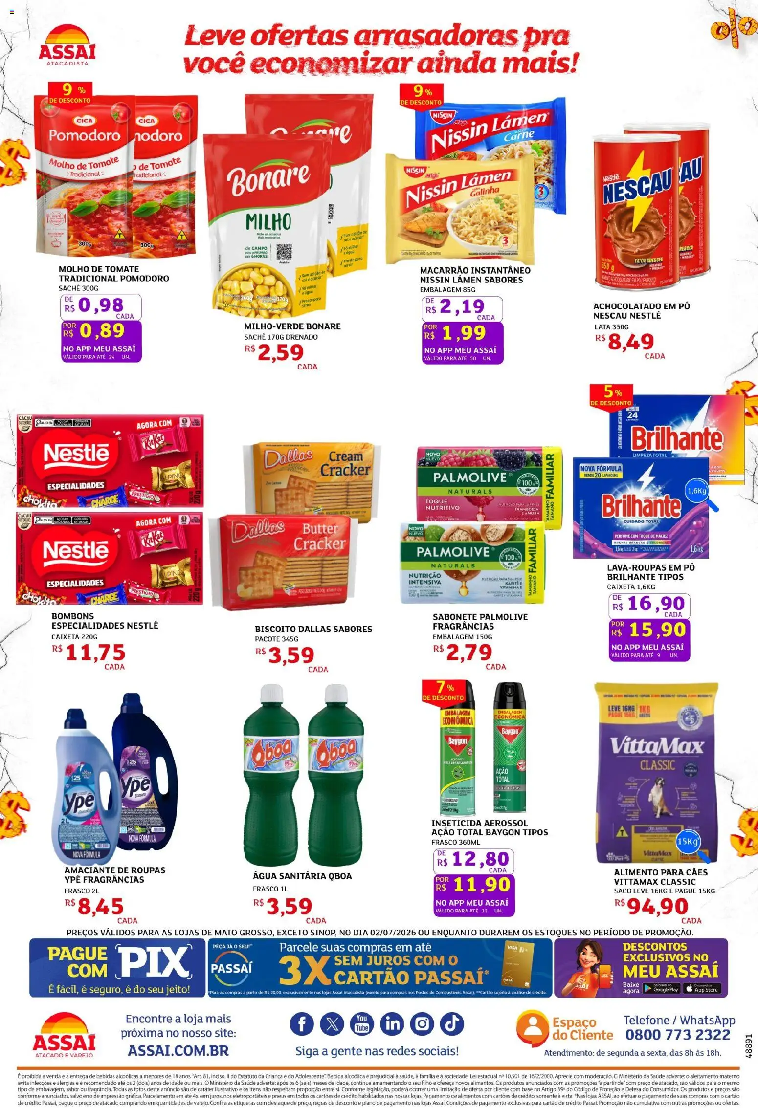 Assaí Atacadista Folheto - válido de 02/07/2026 | Página: 2 | Produtos: Achocolatado, Carne, Telefone, Água sanitária