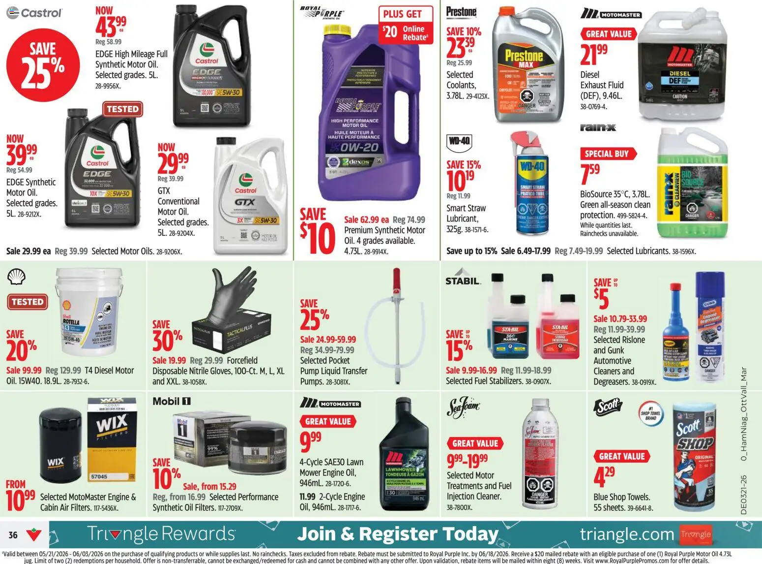 Canadian Tire flyer valid from 21.05.2026 | Page: 36 | Products: Mower, Oil