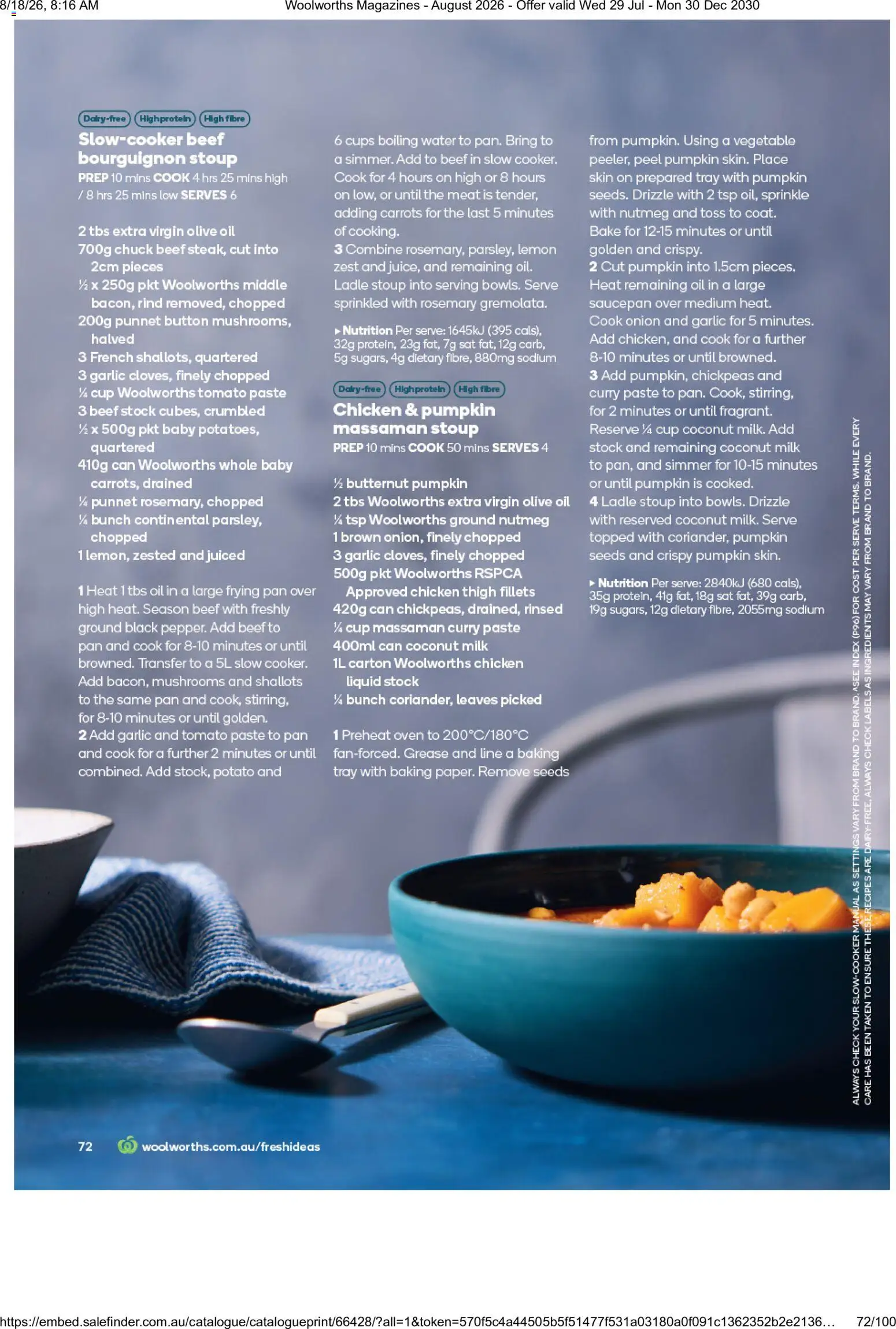 Woolworths catalogue - valid from 01/08/2026 | Page: 72 | Products: Chicken, Beef, Olive oil, Pumpkin