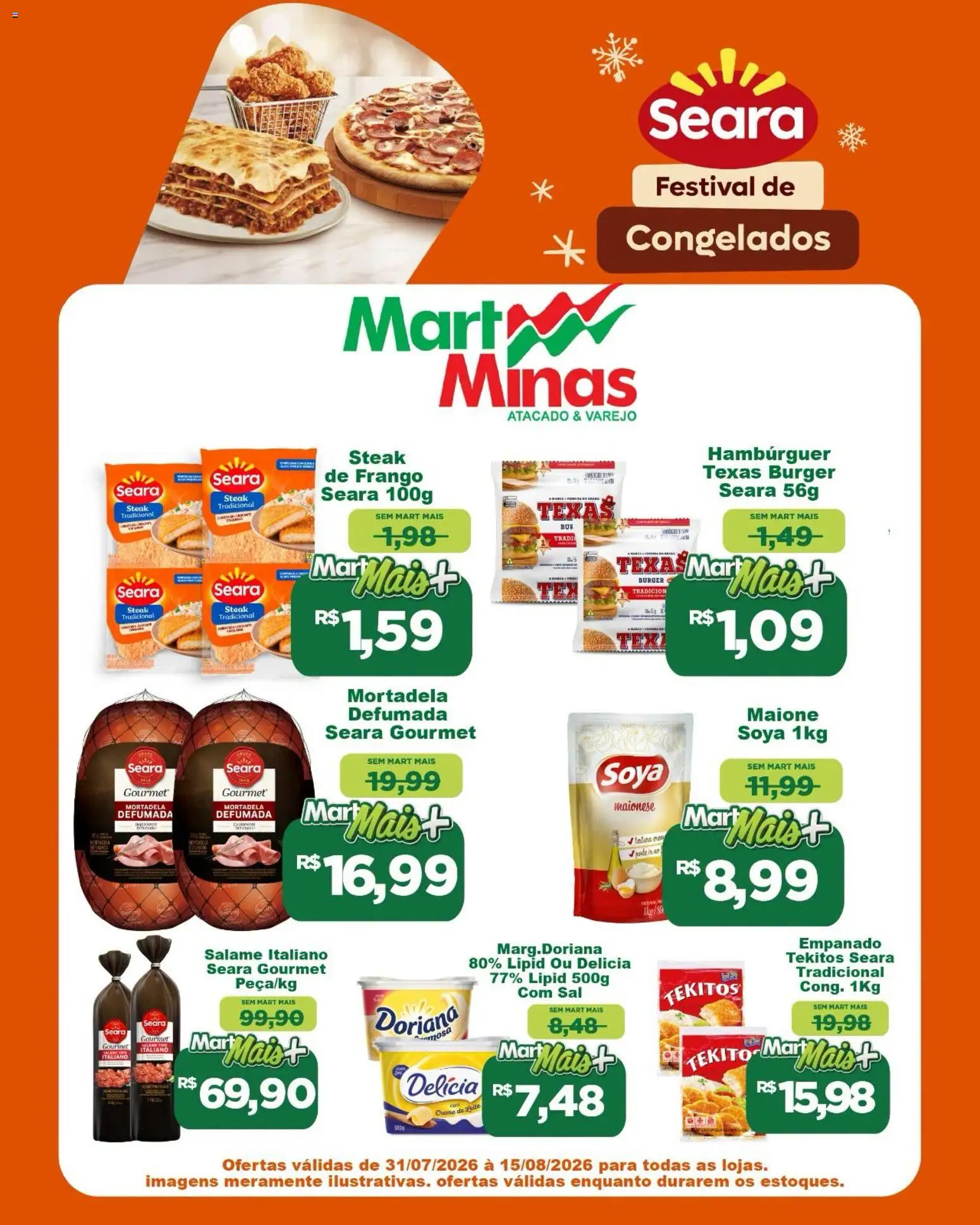 Mart Minas Folheto - válido de 31/07/2026 | Página: 2 | Produtos: Salame, Hambúrguer, Sal, Frango