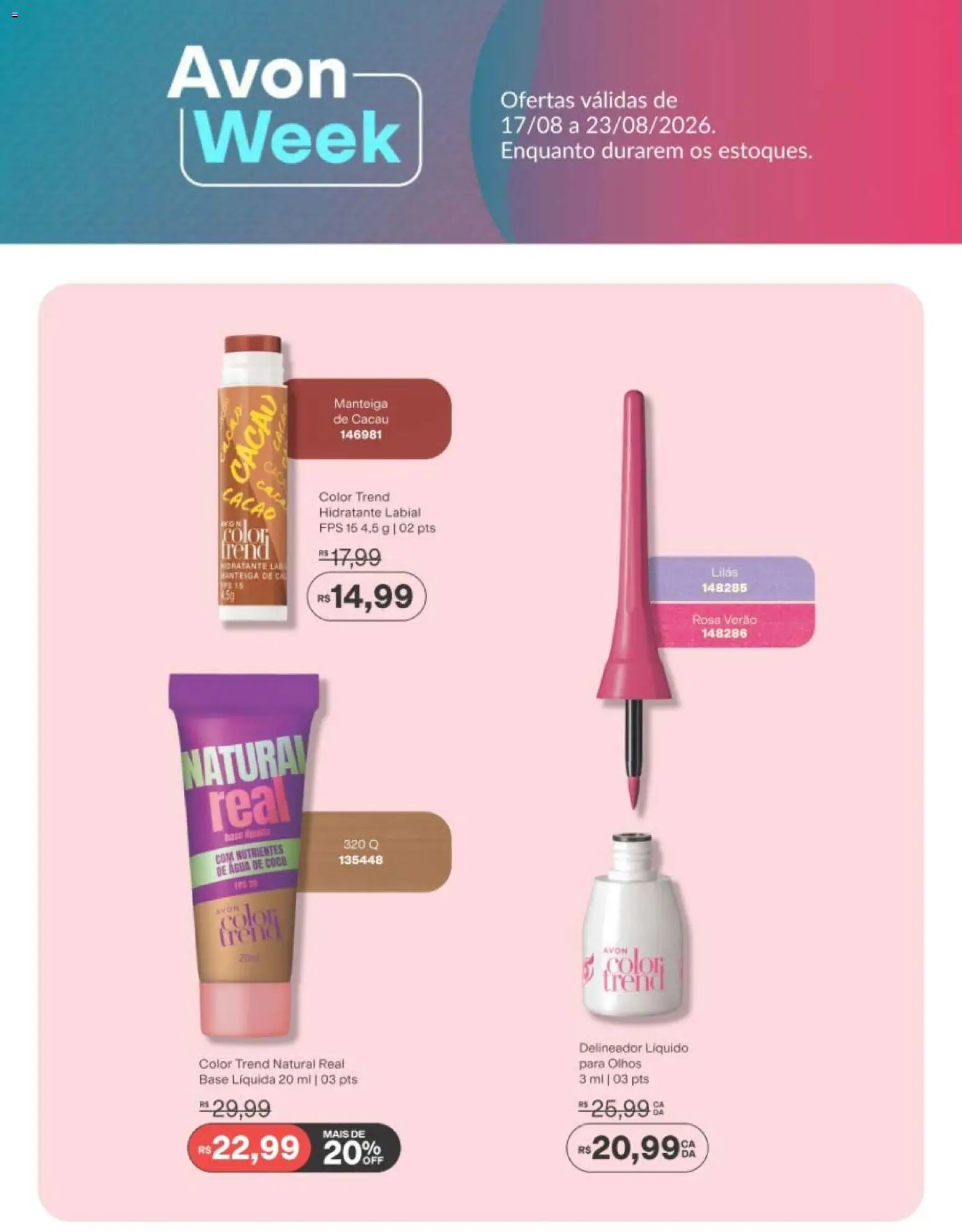 Avon Folheto - válido de 01/09/2026 | Página: 182 | Produtos: Manteiga de cacau, Delineador, Água de coco, Água