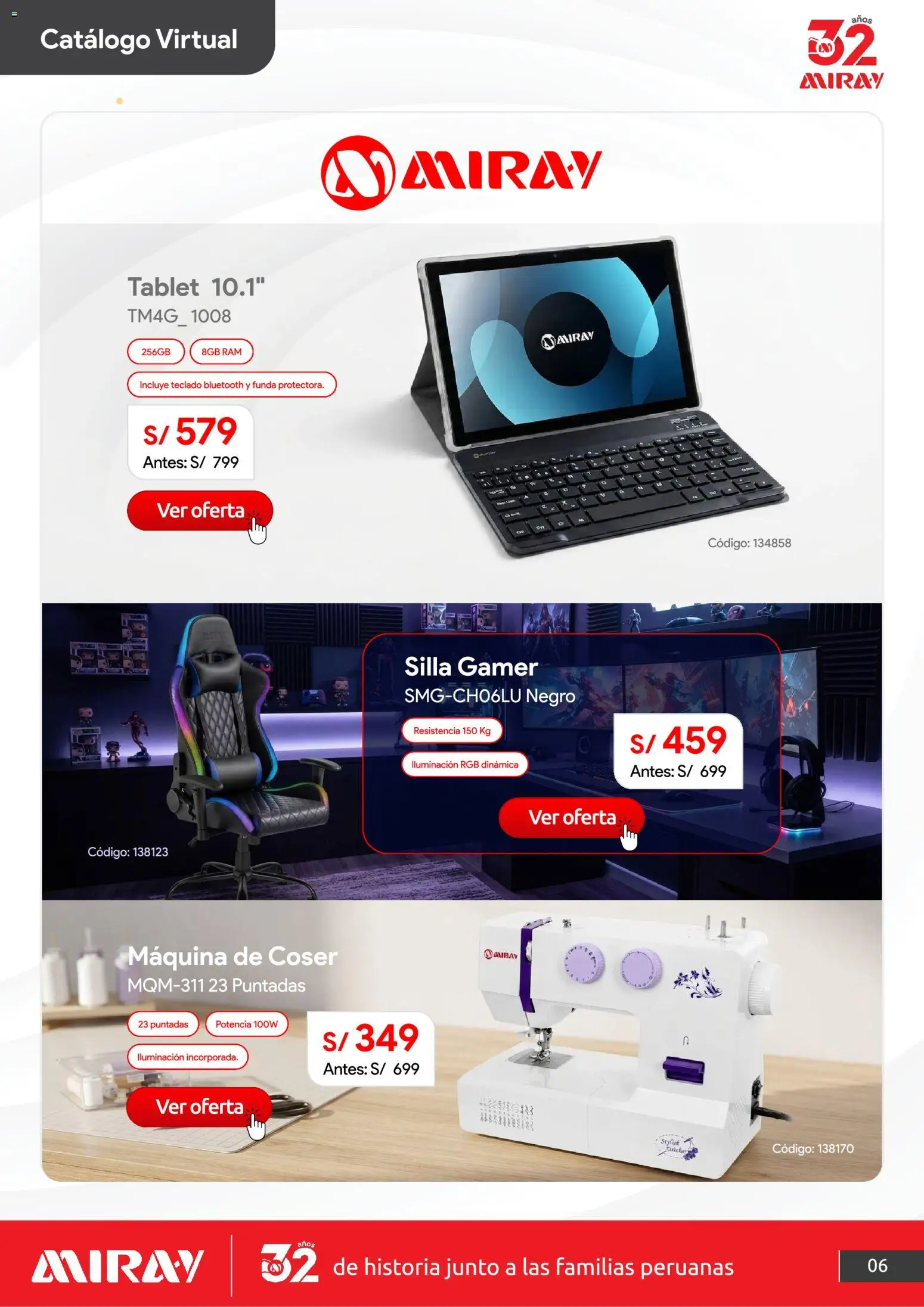 Catálogo Hiraoka válido desde 01/09/2026 | Página: 7 | Productos: Tablet, Silla, Iluminación, Teclado