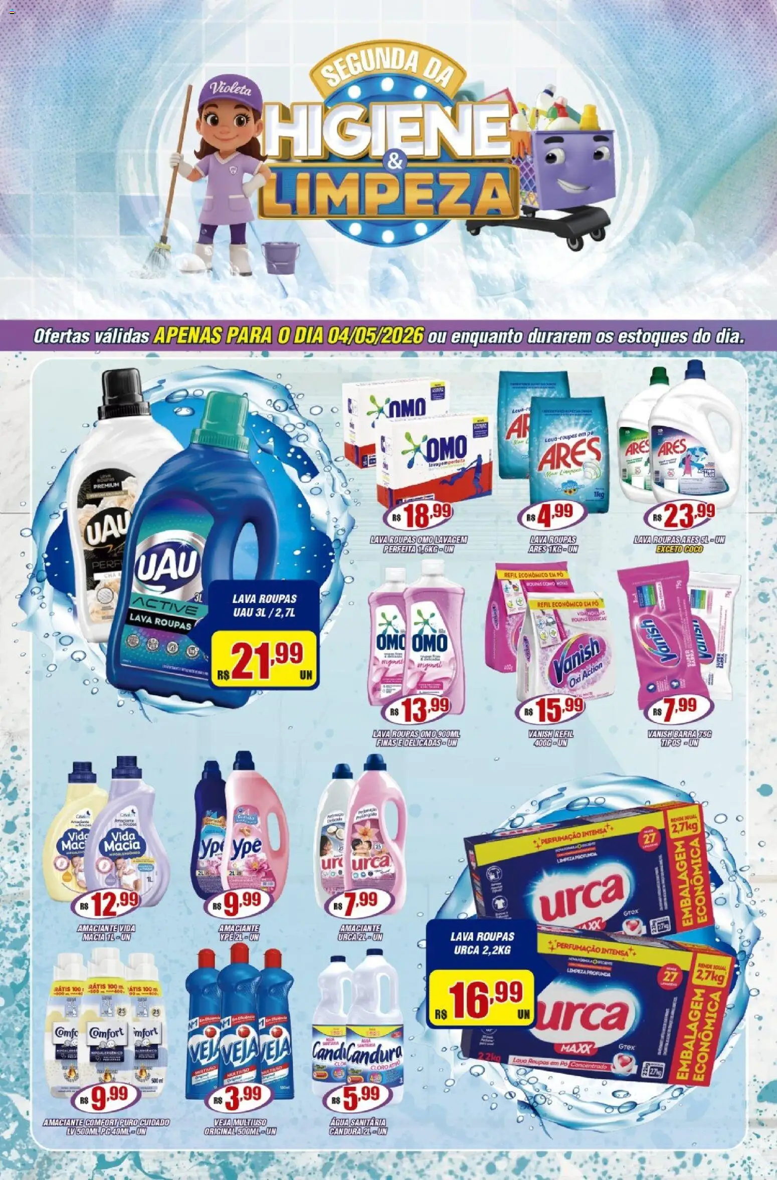 Violeta Supermercados Folheto - válido de 04.05.2026 | Página: 1 | Produtos: Coco, Pó, Cloro, Amaciante urca