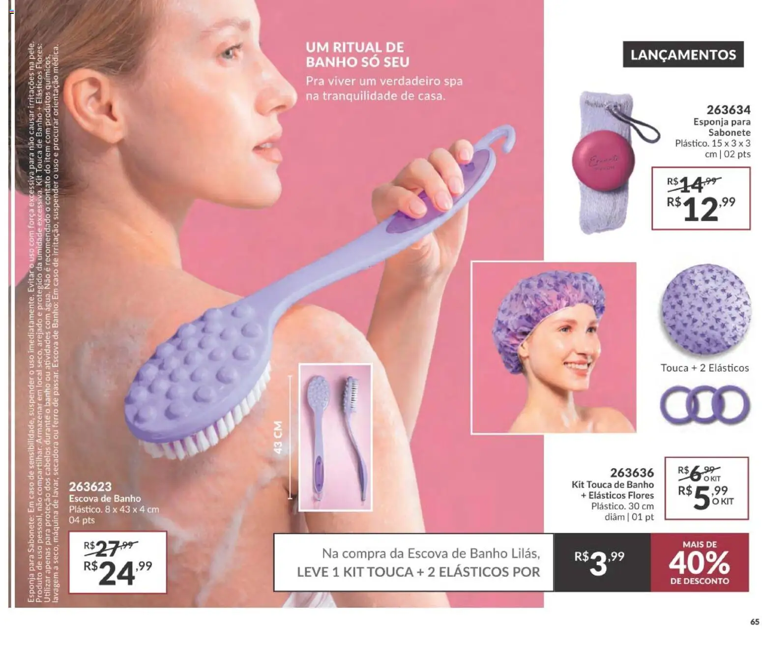 Avon Folheto - válido de 21/09/2026 | Página: 65 | Produtos: Esponja, Elásticos, Sabonete, Touca de banho