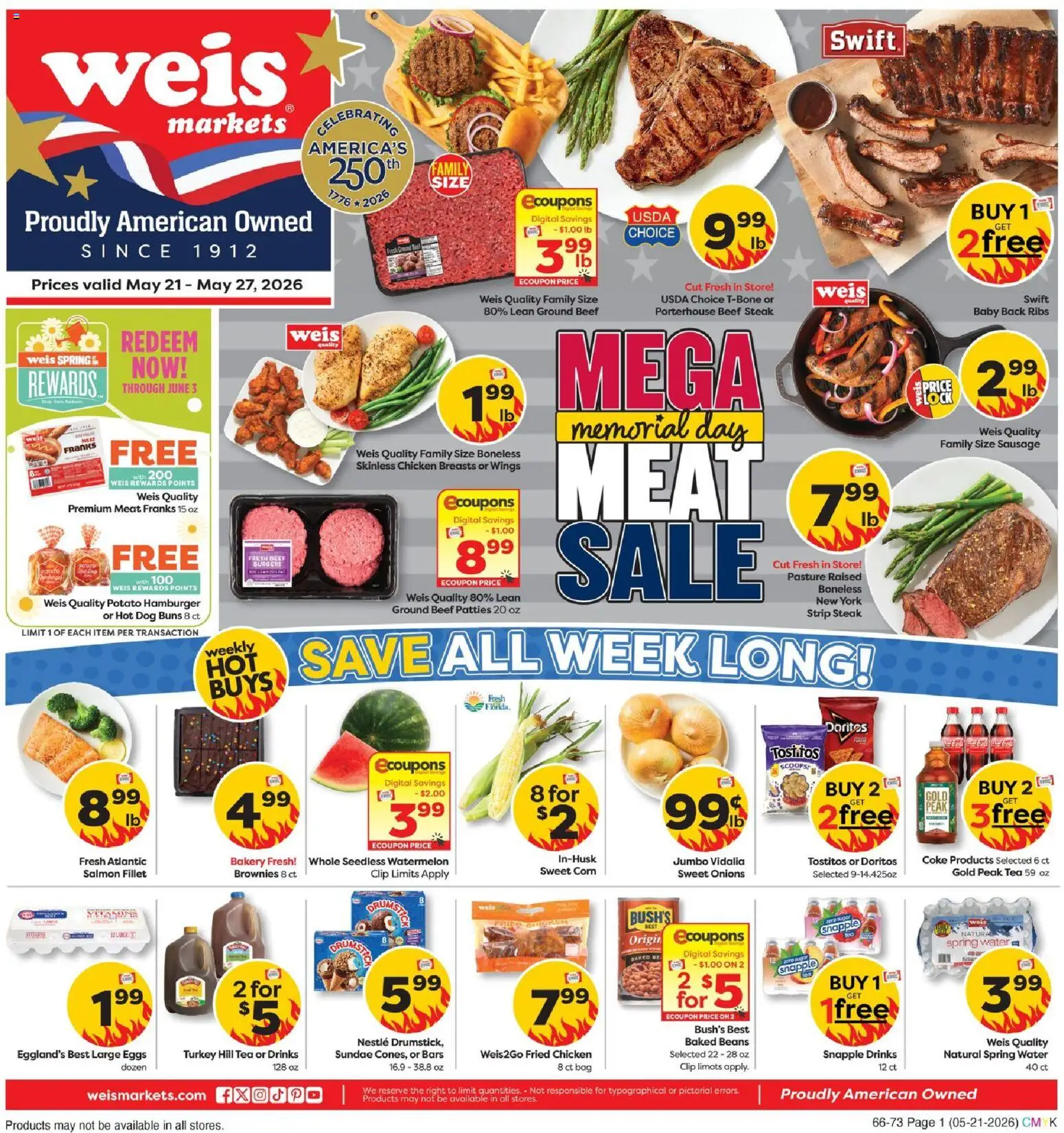 Weis Weekly Circular - NJ - valid from 21.05.2026 | Page: 1 | Products: Corn, Eggs, Sausage, Watermelon