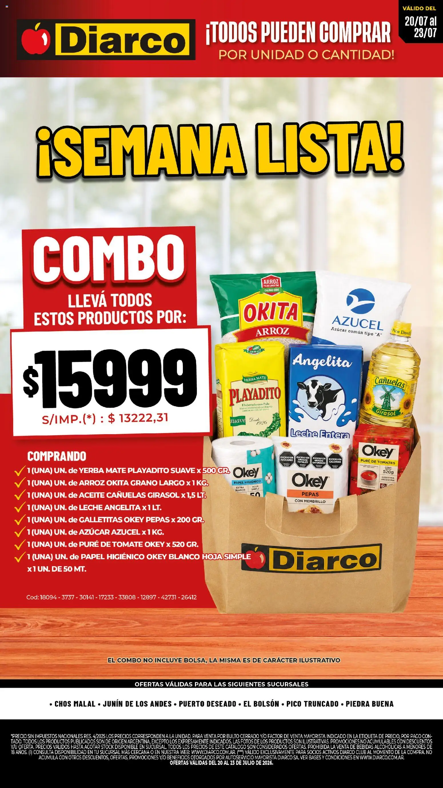 Diarco - Semana Lista │ válido desde el 20/07/2026 | Página: 1 | Productos: Azucar, Polvo, Tomate, Tomates