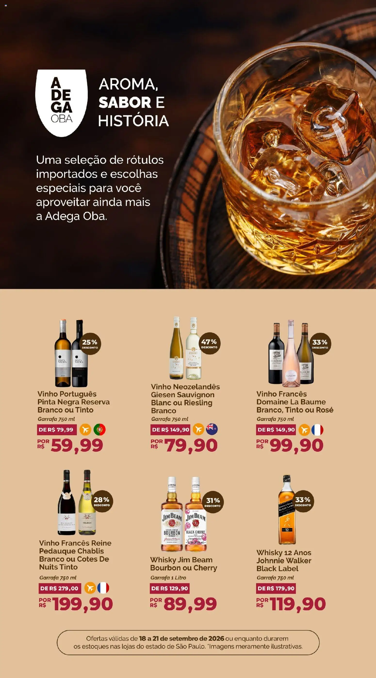 Oba Hortifruti Folheto - válido de 18/09/2026 | Página: 7 | Produtos: Whisky, Vinho, Bourbon, Whisky Jim Beam