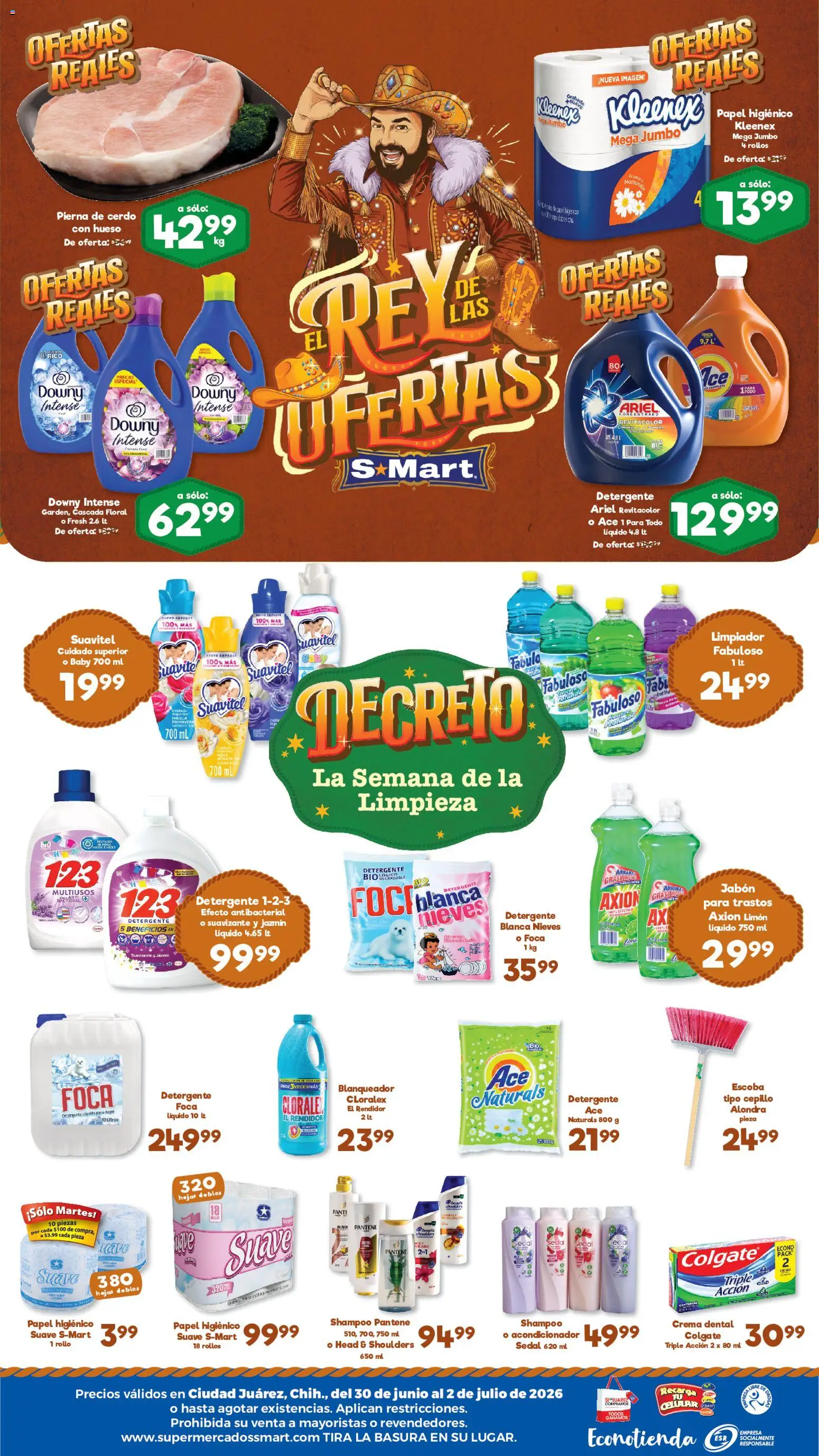 Nuevas ofertas de S-Mart válidas en toda la República Mexicana desde el 30/06/2026. ¡Encuentra las mejores ofertas en S-Mart folleto Juárez! | Página: 2 | Productos: Limón, Escoba, Cerdo, Papel higiénico