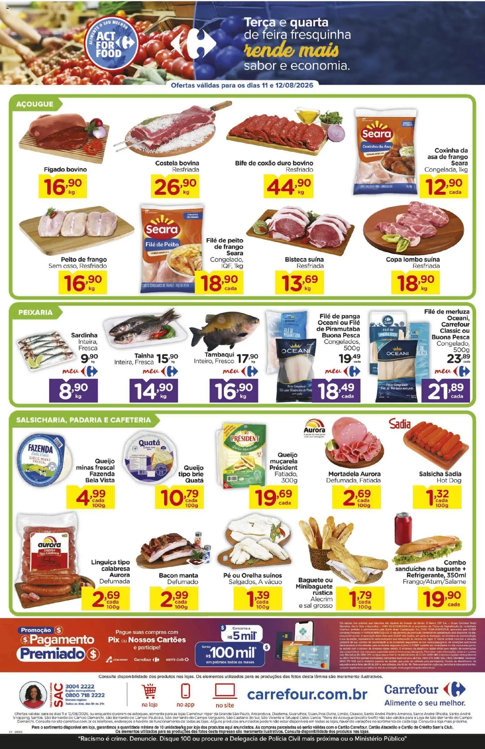 Carrefour Folheto - válido de 11/08/2026 | Página: 2 | Produtos: Coxão duro, Sanduíche, Copa, Muçarela