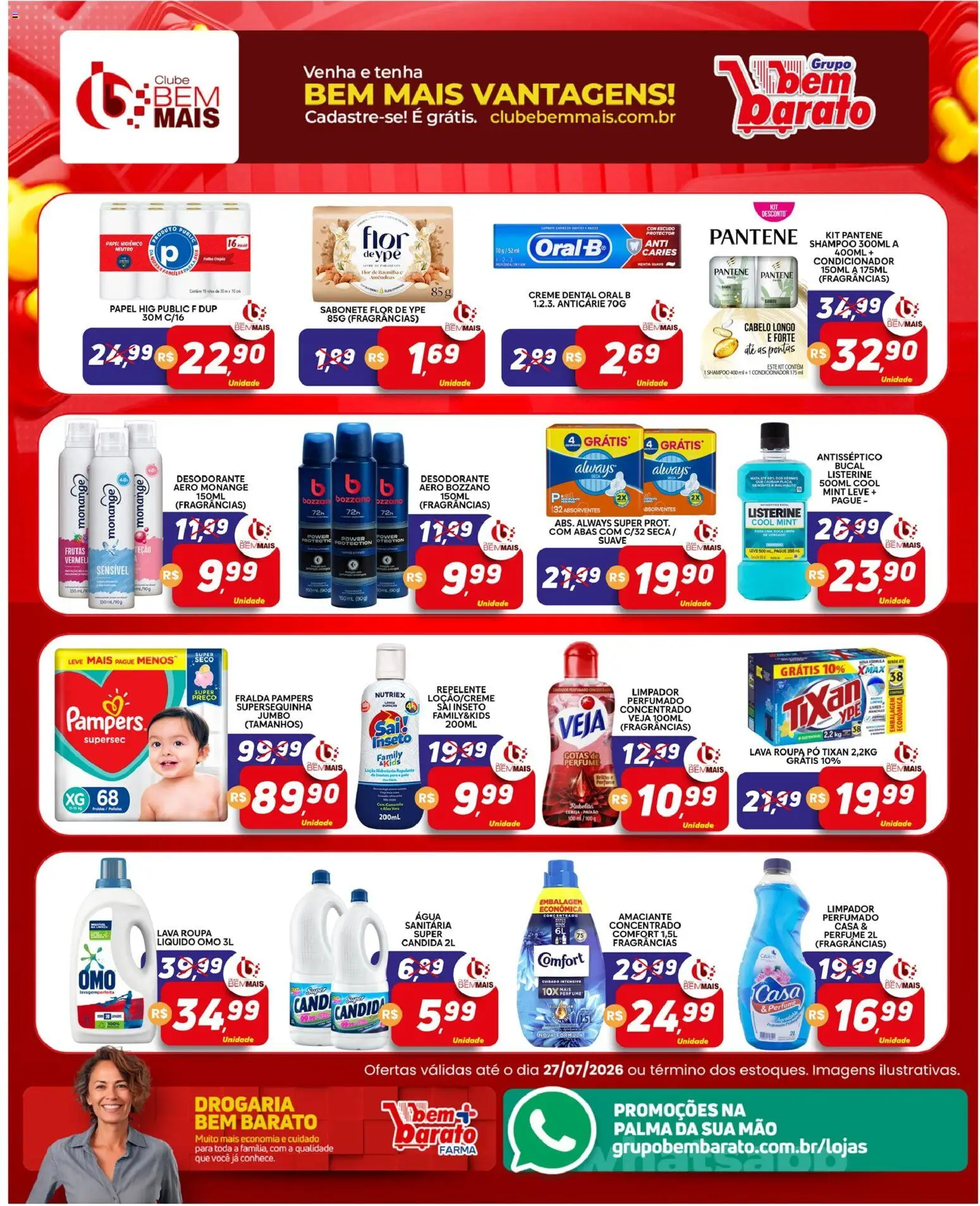 Supermercado Bem Barato Folheto - válido de 21/07/2026 | Página: 5 | Produtos: Shampoo, Fralda pampers, Pó, Creme dental