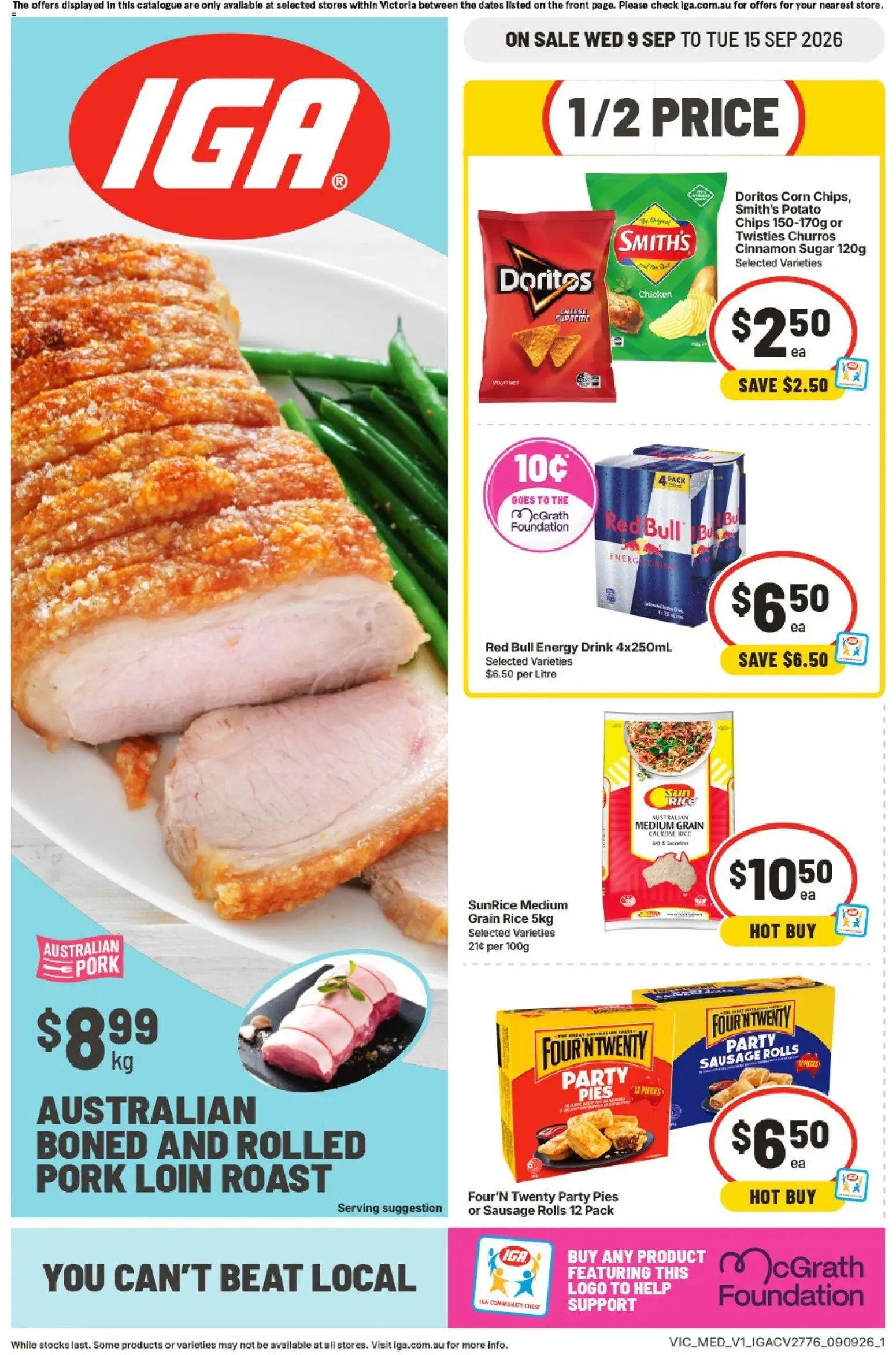 IGA catalogue - valid from 09/09/2026 | Page: 1 | Products: Corn, Chicken, Rice, Red Bull