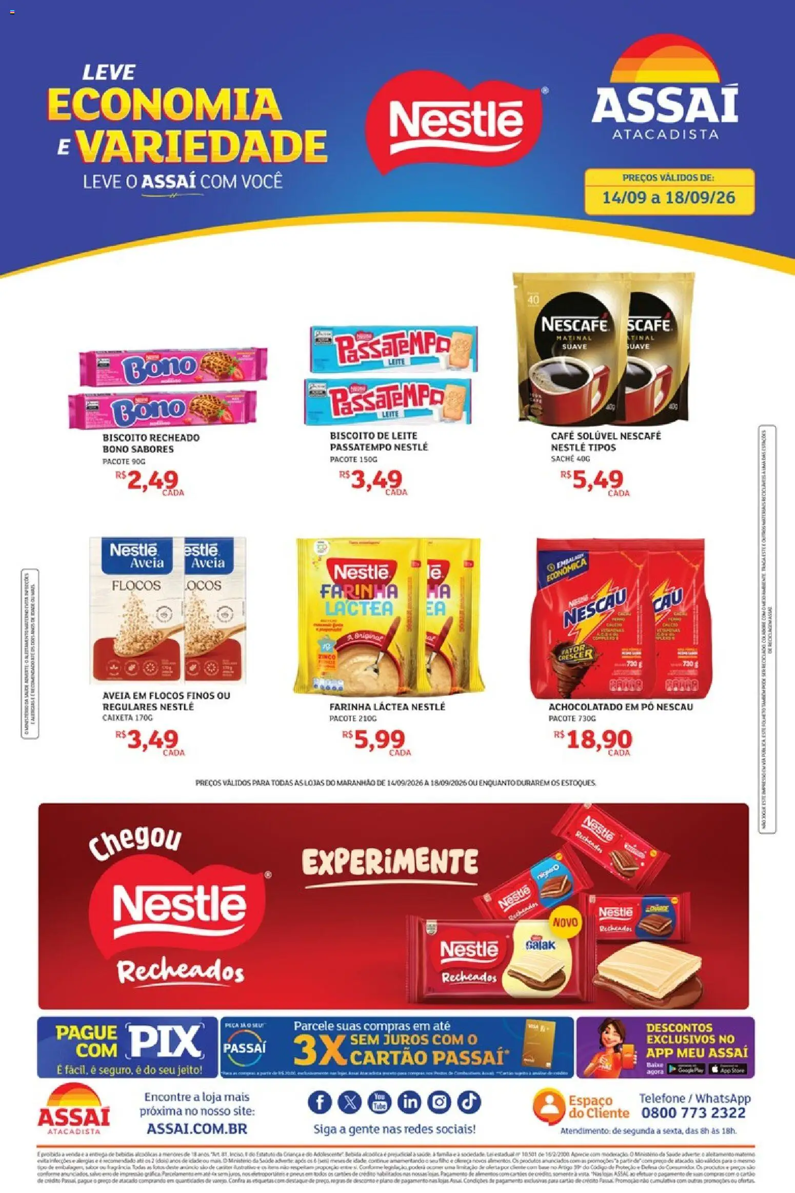 Assaí Atacadista Folheto - válido de 14/09/2026 | Página: 1 | Produtos: Farinha láctea, Aveia, Biscoito recheado, Café solúvel