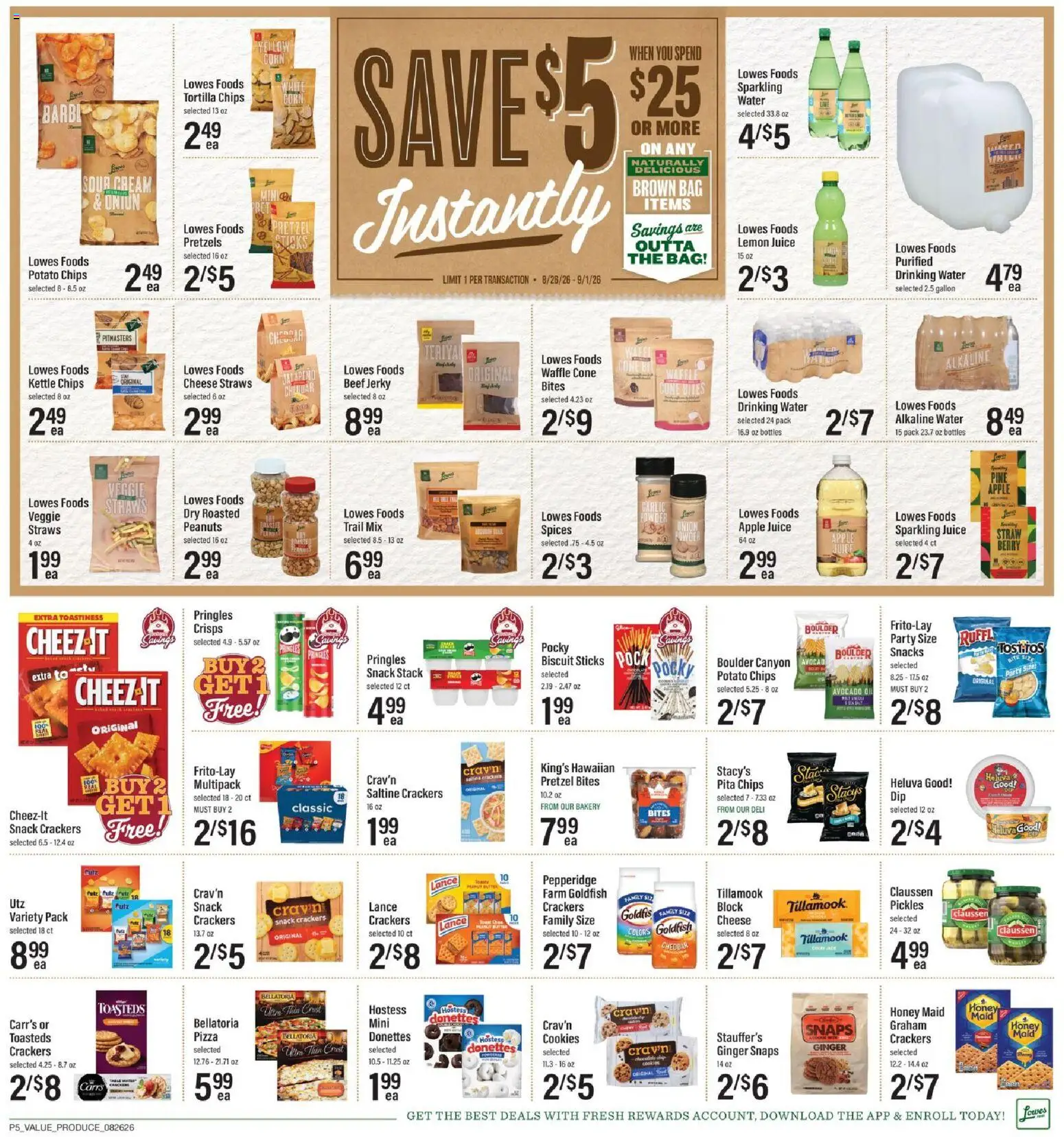 Lowes Foods Weekly Ad - valid from 08/26/2026 | Page: 6 | Products: Apple juice, Chips, Cookies, Tortilla chips