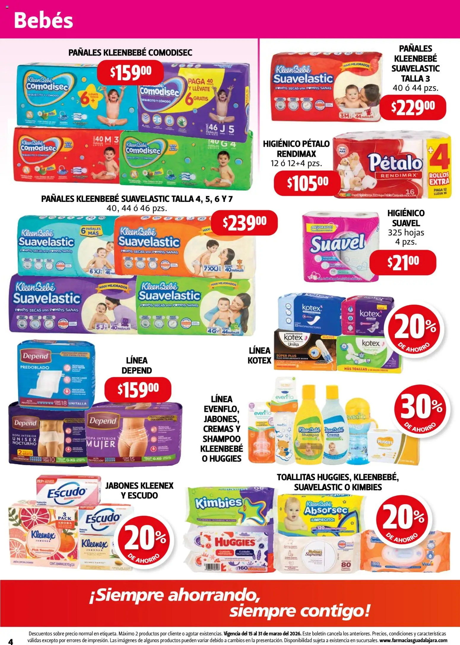 Nuevas ofertas de Farmacia Guadalajara válidas en toda la República Mexicana desde el 15.03.2026. ¡Encuentra las mejores ofertas en Farmacia Guadalajara catálogo! | Página: 4 | Productos: Crema, Pañales, Ropa, Toallas