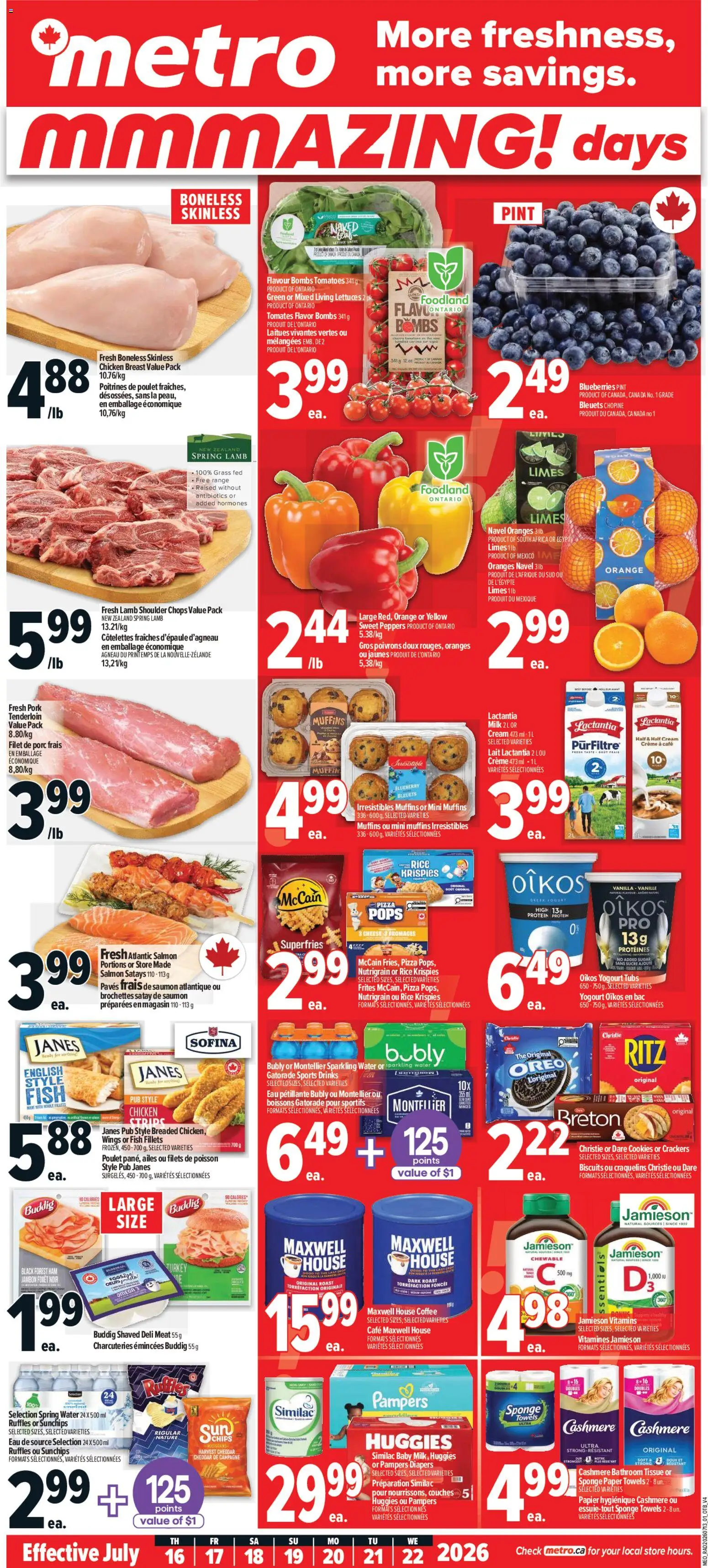 Metro flyer valid from Jul 16, 2026 | Page: 1 | Products: Chips, Cream, Milk, Tomatoes