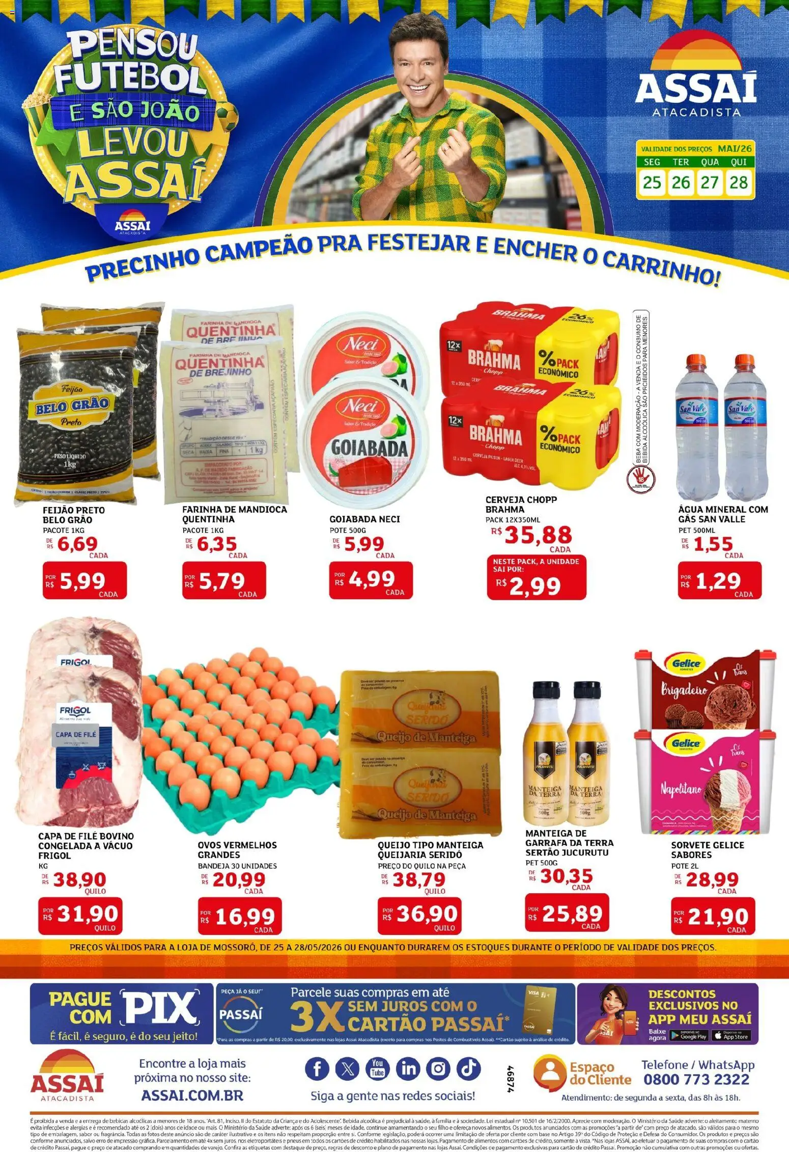 Assaí Atacadista Folheto - válido de 25.05.2026 | Página: 1 | Produtos: Queijo, Cerveja, Carrinho, Bandeja