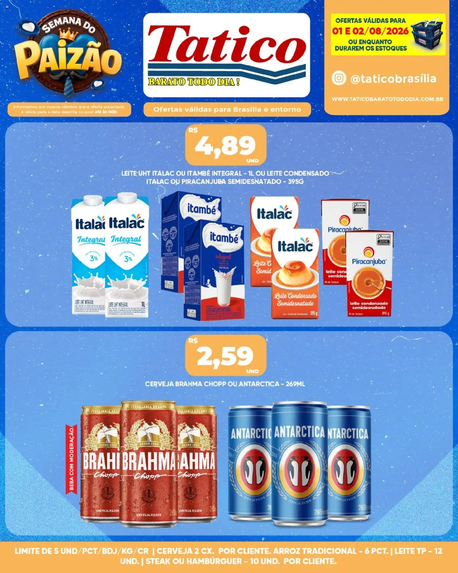 Tatico Folheto - válido de 03/08/2026 | Página: 21 | Produtos: Leite, Cerveja, Arroz, Leite condensado