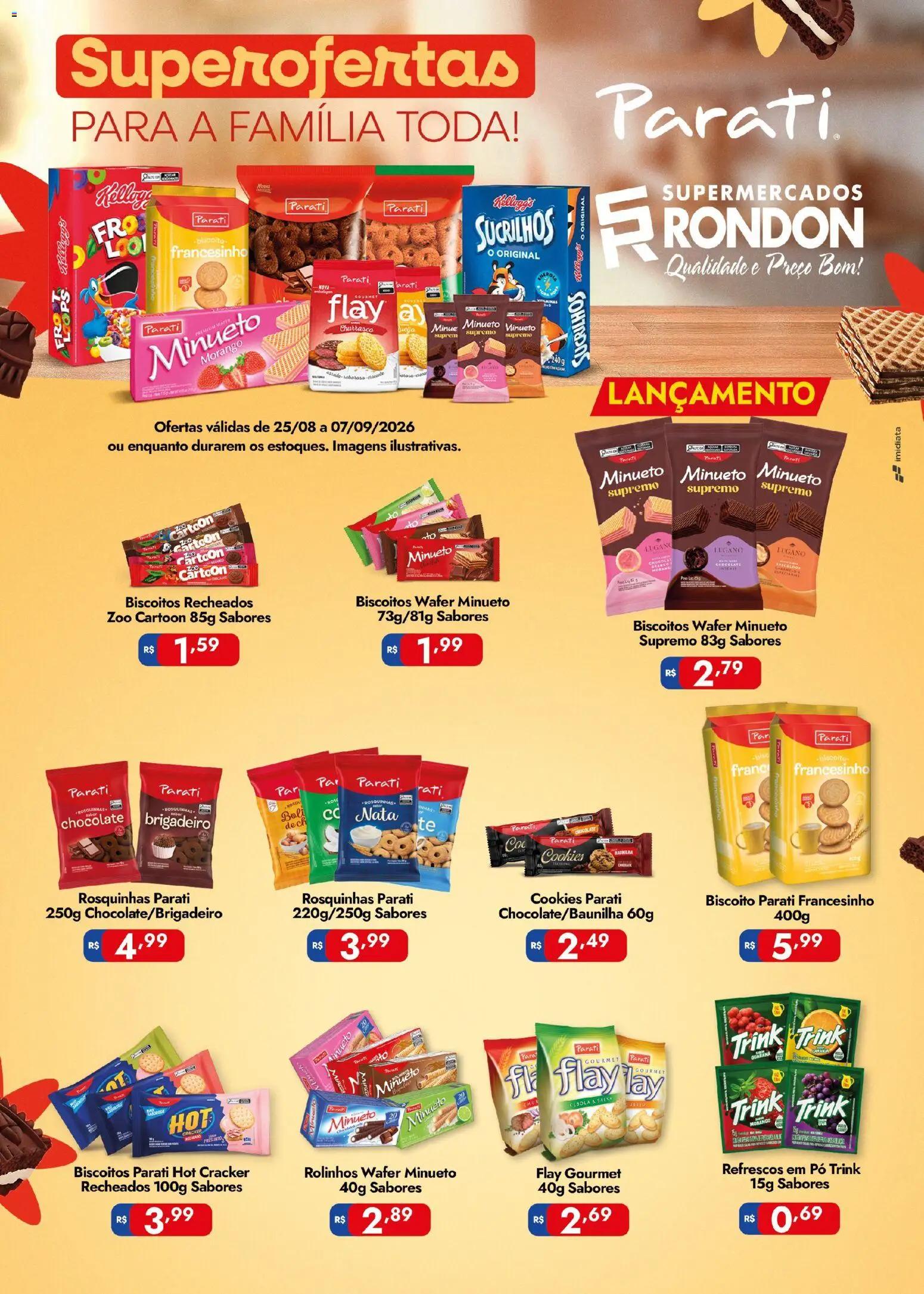 Supermercados Rondon Folheto - válido de 25/08/2026 | Página: 1 | Produtos: Cebola, Pó, Guaraná, Biscoitos