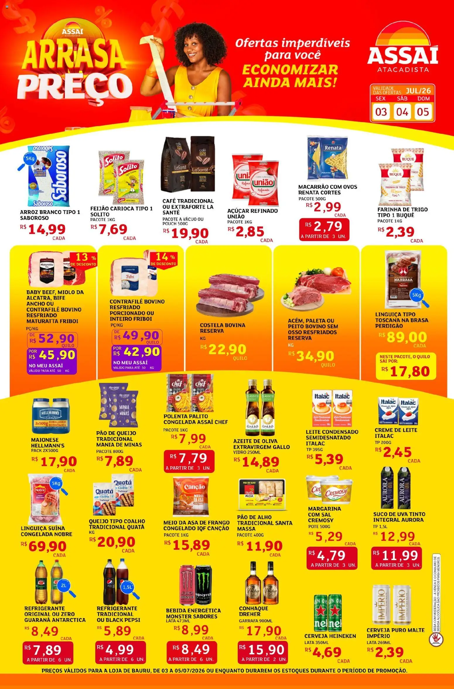 Assaí Atacadista Folheto - válido de 03/07/2026 | Página: 1 | Produtos: Pao de alho, Queijo, Maionese, Margarina