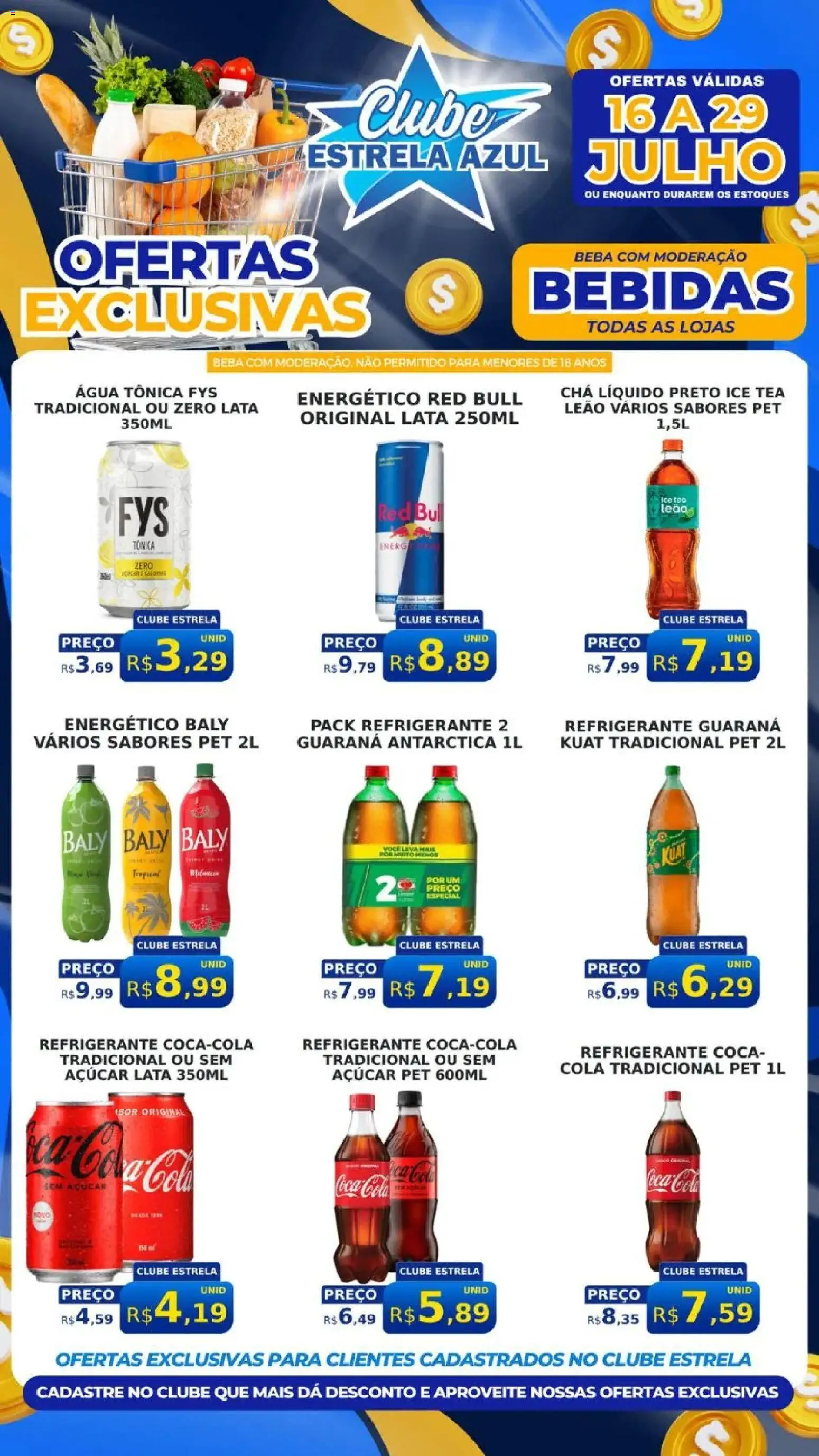 Estrela Azul Folheto - válido de 16/07/2026 | Página: 1 | Produtos: Guaraná, Água tônica, Chá, Refrigerante