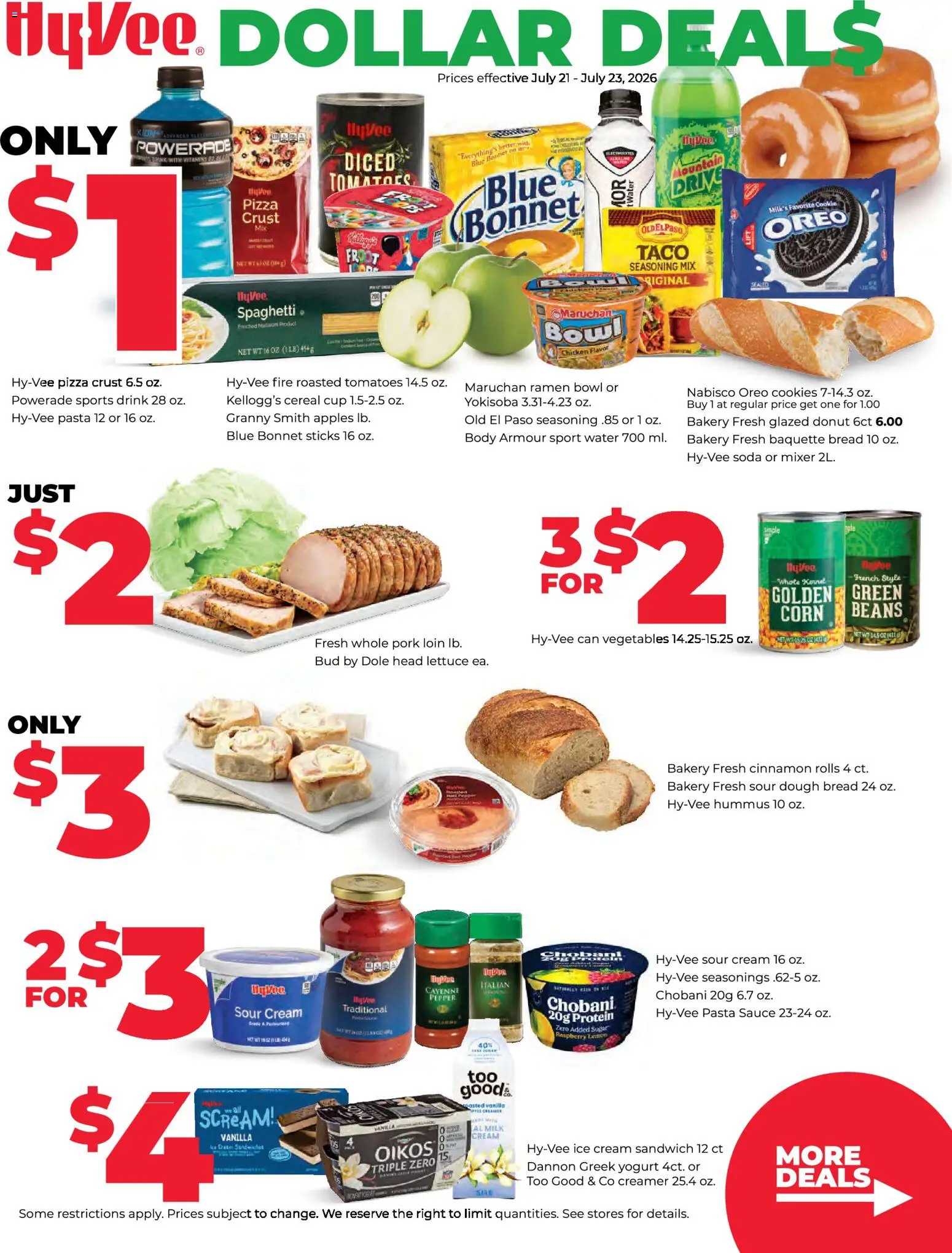 HyVee 3-Day Sale - valid from 07/21/2026 | Page: 1 | Products: Yogurt, Apples, Water, Vegetables