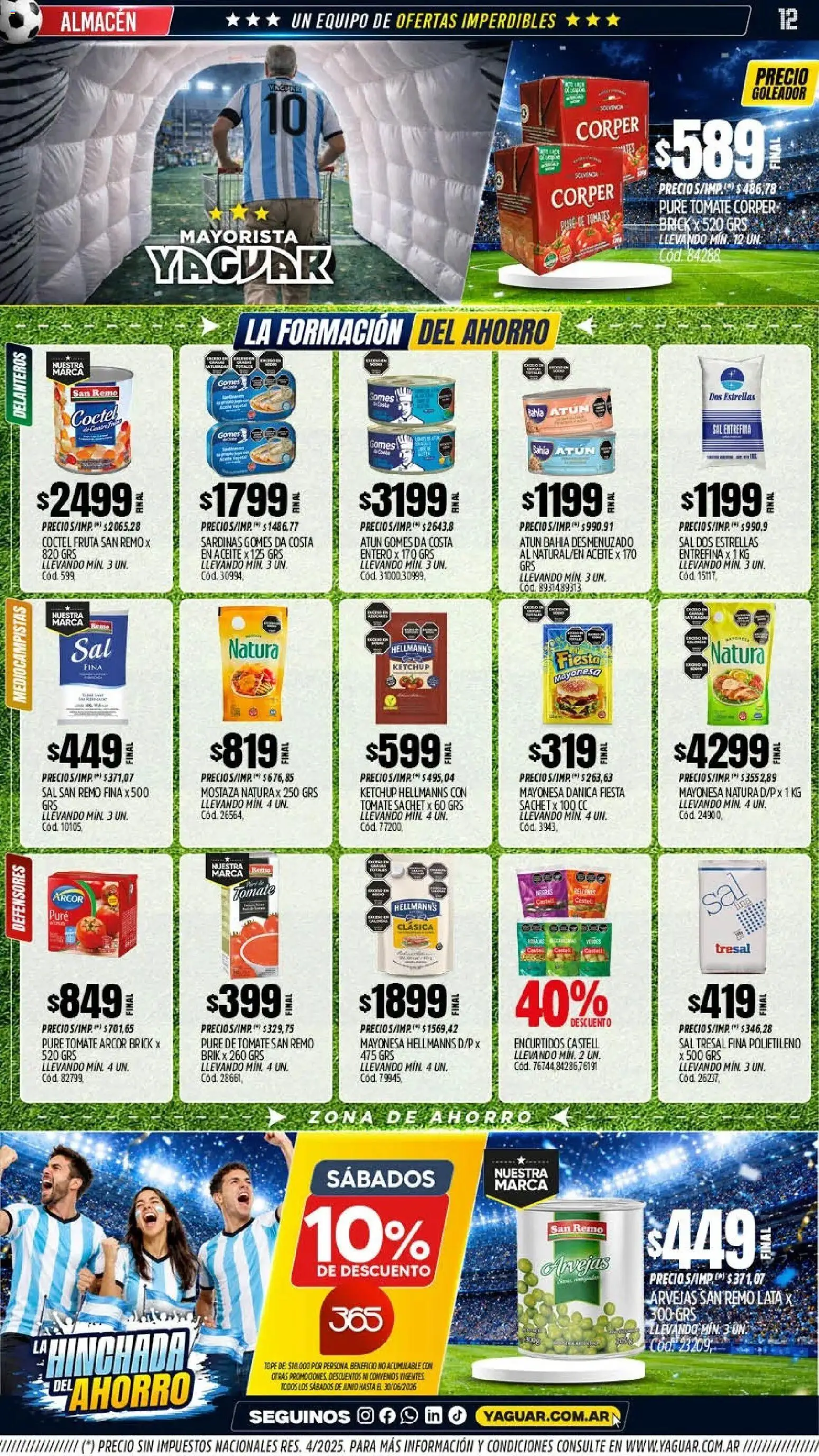 Yaguar - Oferta Semanal Santa Fé │ válido desde el 08.06.2026 | Página: 12 | Productos: Arvejas, Sal, Pure de Tomate, Tomates