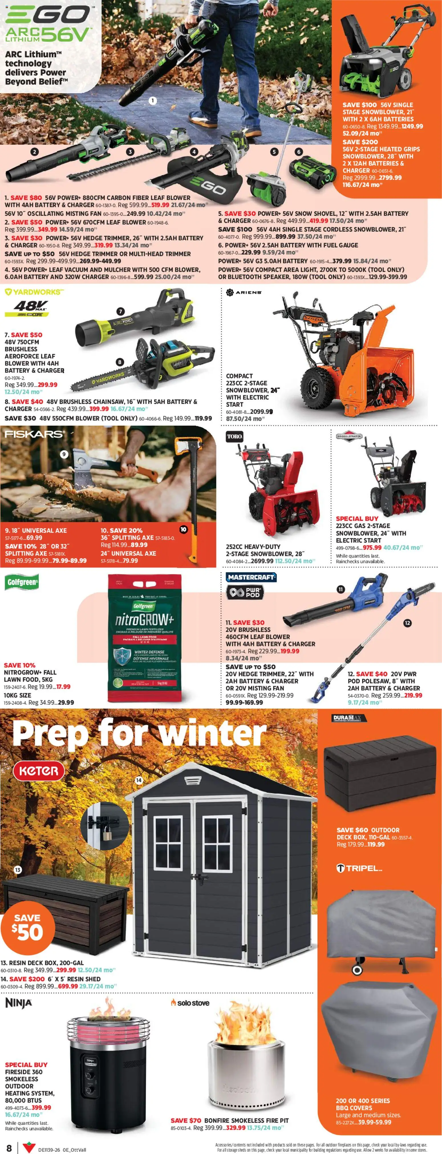 Canadian Tire flyer valid from Sep 24, 2026 | Page: 8 | Products: Fertilizer, Stove, Fan, Batteries