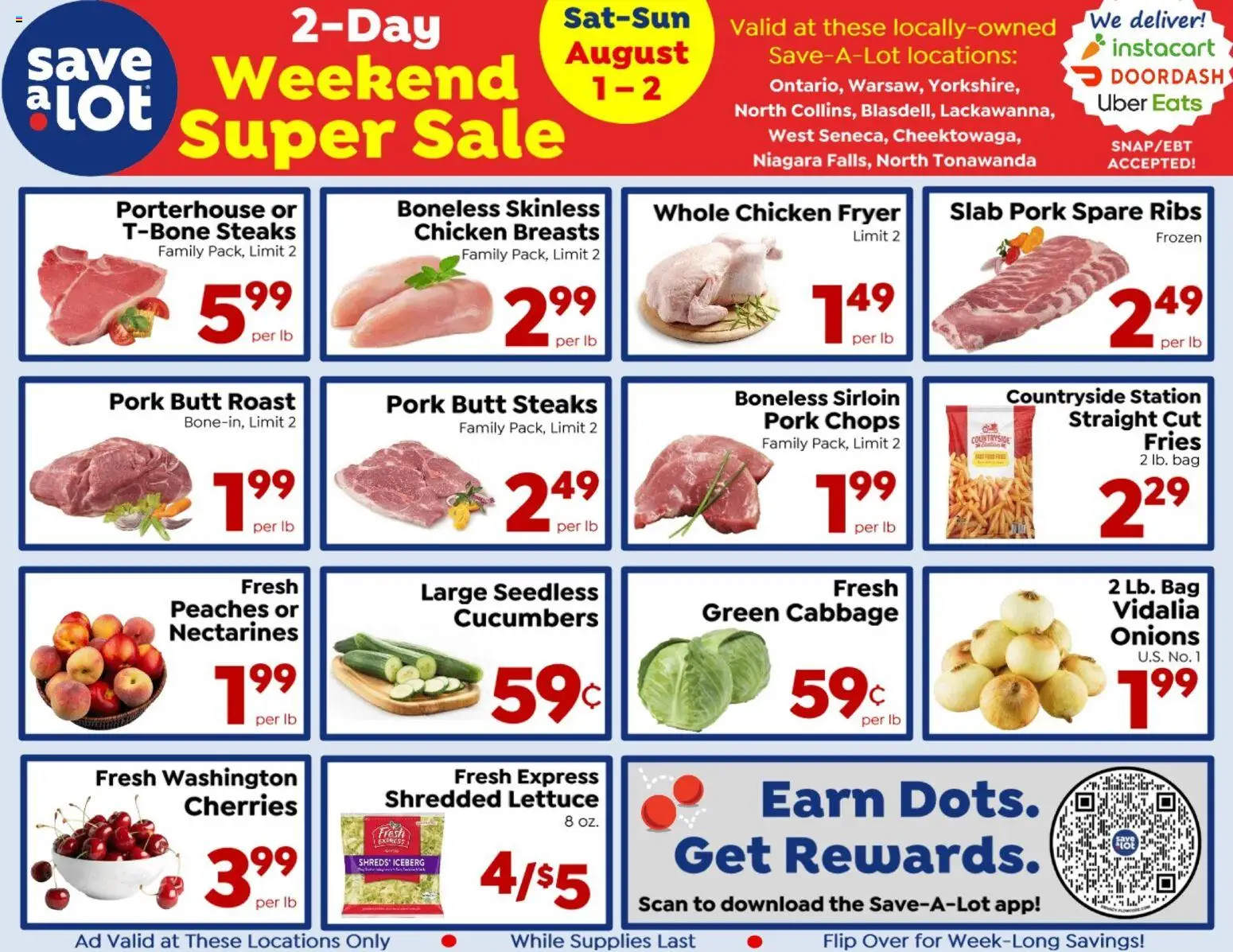 Save a Lot Special Promotion - valid from 08/01/2026 | Page: 1 | Products: Cherries, Peaches, Cabbage, Bag