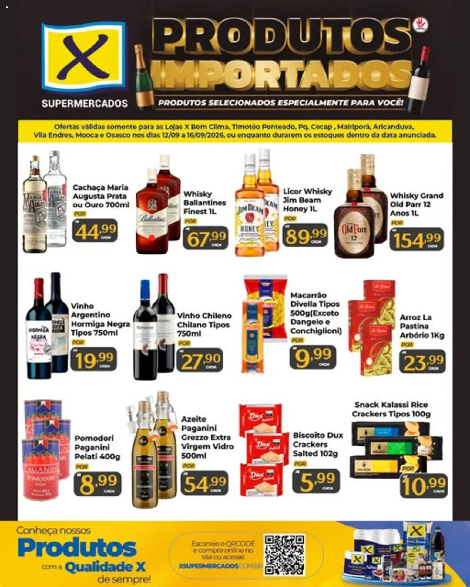 X Supermercados Folheto - válido de 12/09/2026 | Página: 1 | Produtos: Cachaça, Whisky, Arroz, Macarrão