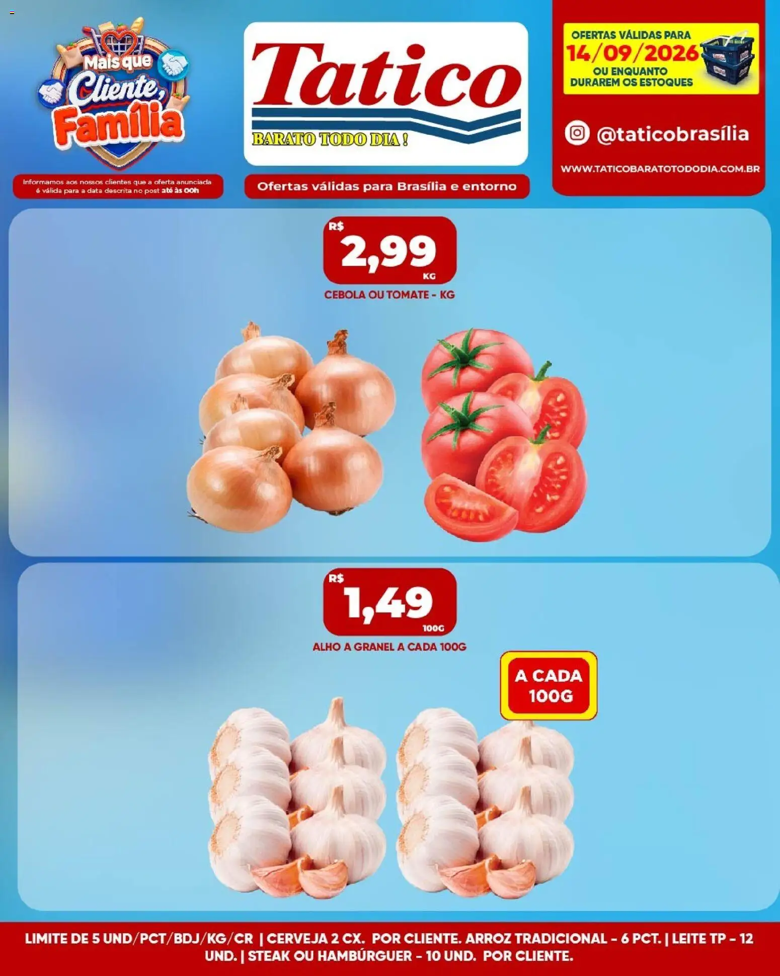 Tatico Folheto - válido de 14/09/2026 | Página: 1 | Produtos: Tomate, Cebola, Steak, Arroz