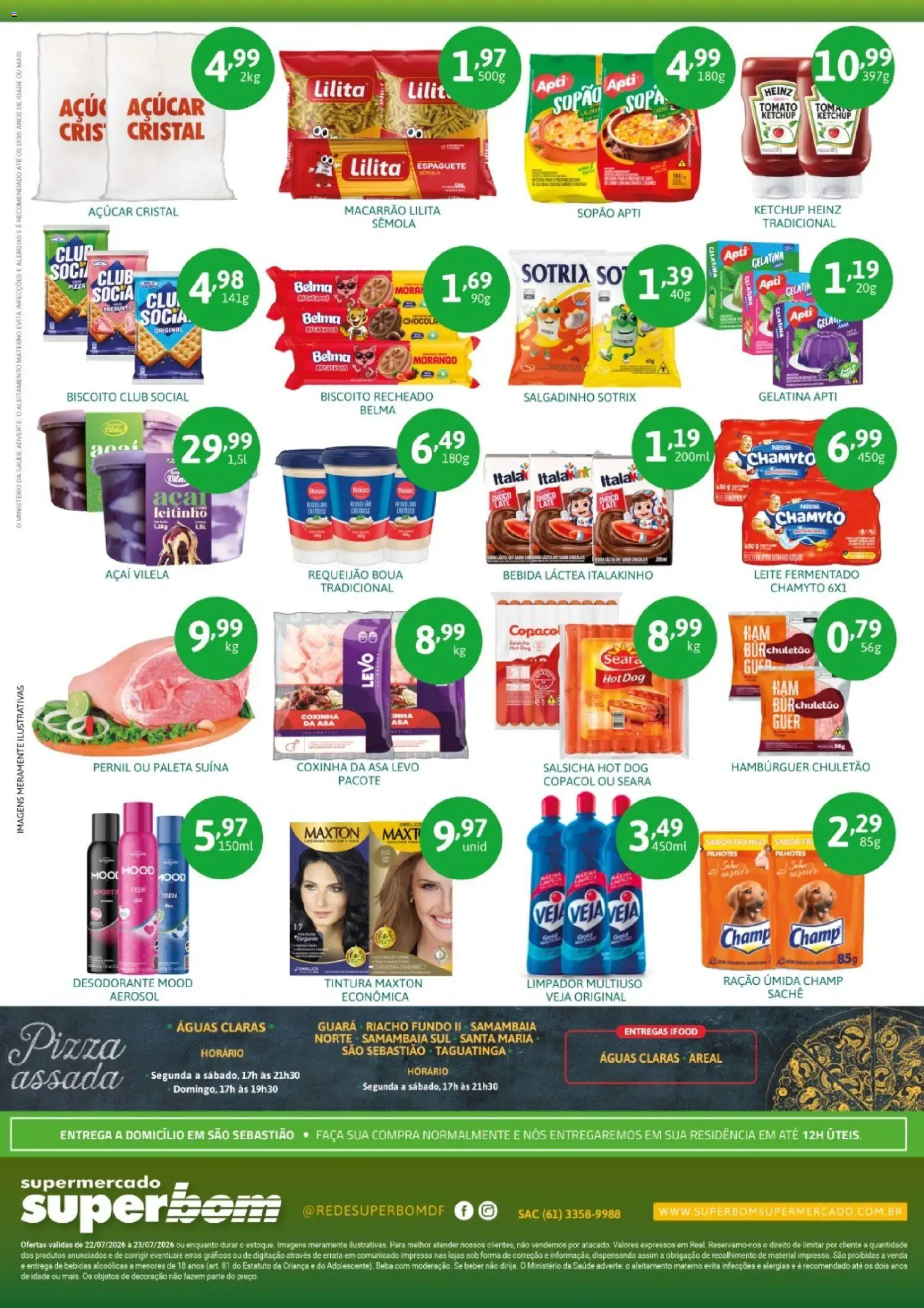 Superbom Folheto - válido de 22/07/2026 | Página: 2 | Produtos: Linguiça, Cerveja, Hambúrguer, Bebida