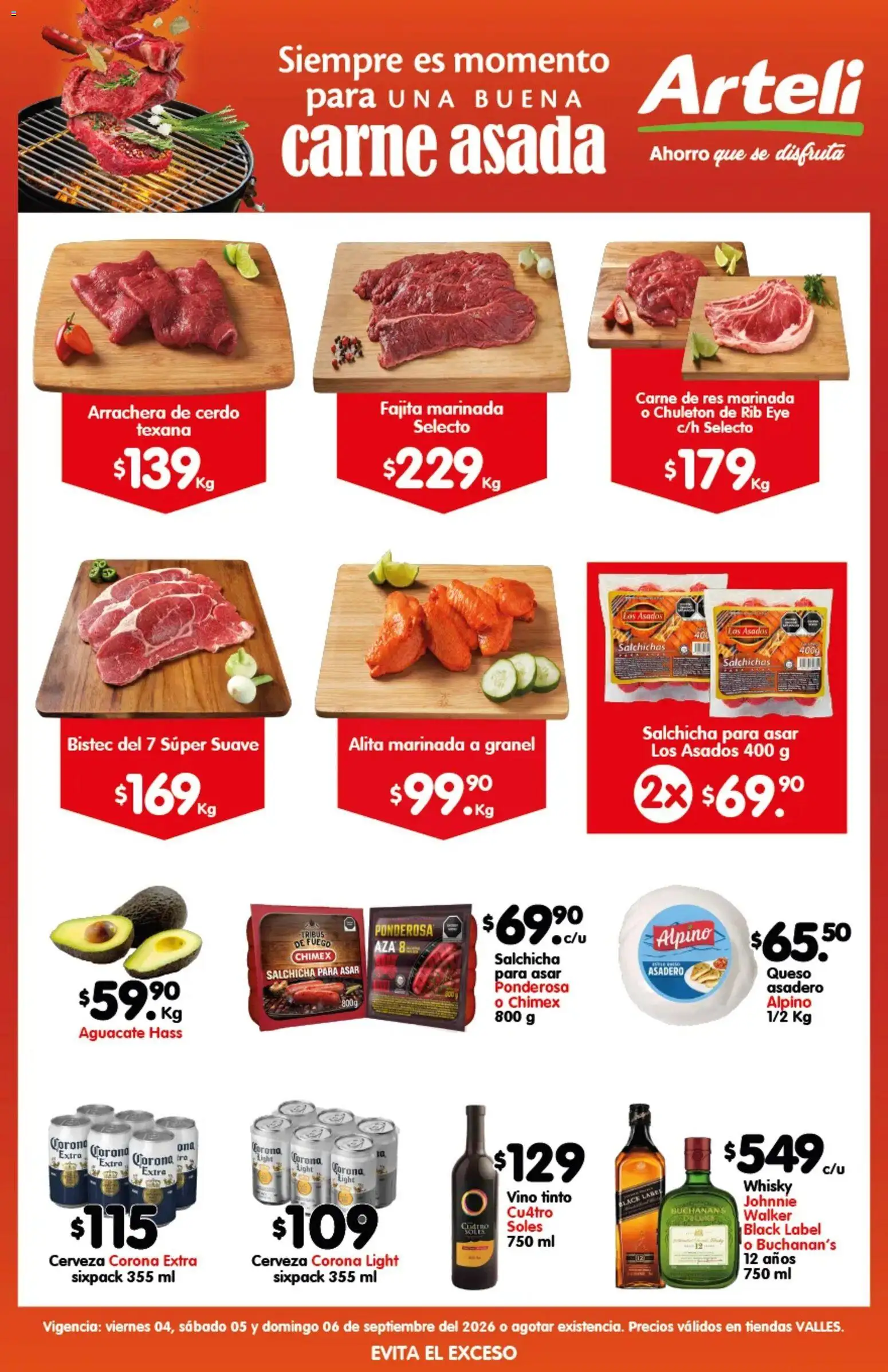 Nuevas ofertas de Arteli válidas en toda la República Mexicana desde el 04/09/2026. ¡Encuentra las mejores ofertas en Arteli folleto Carnita Asada Valles! | Página: 1 | Productos: Salchicha, Cerveza Corona, Vino, Carne de res