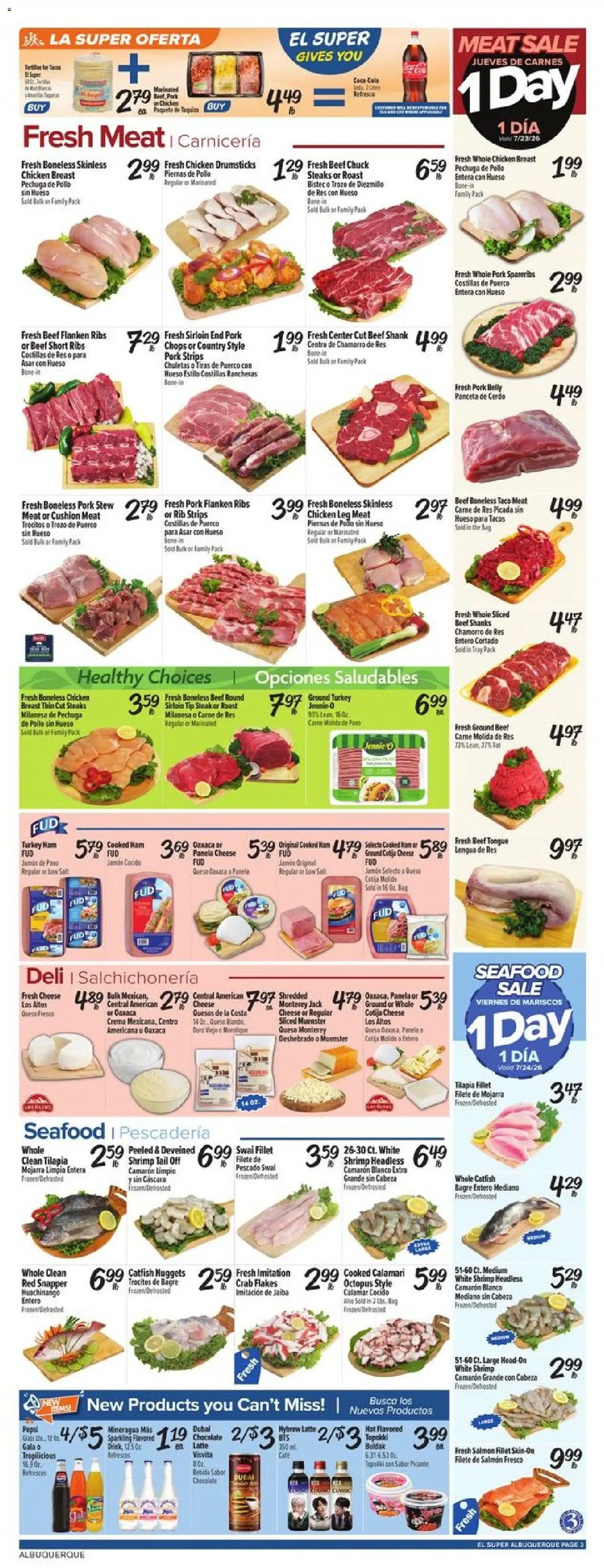 El Super Weekly Ad - NM - valid from 07/22/2026 | Page: 3 | Products: Ham, Pork, Salt, Seafood