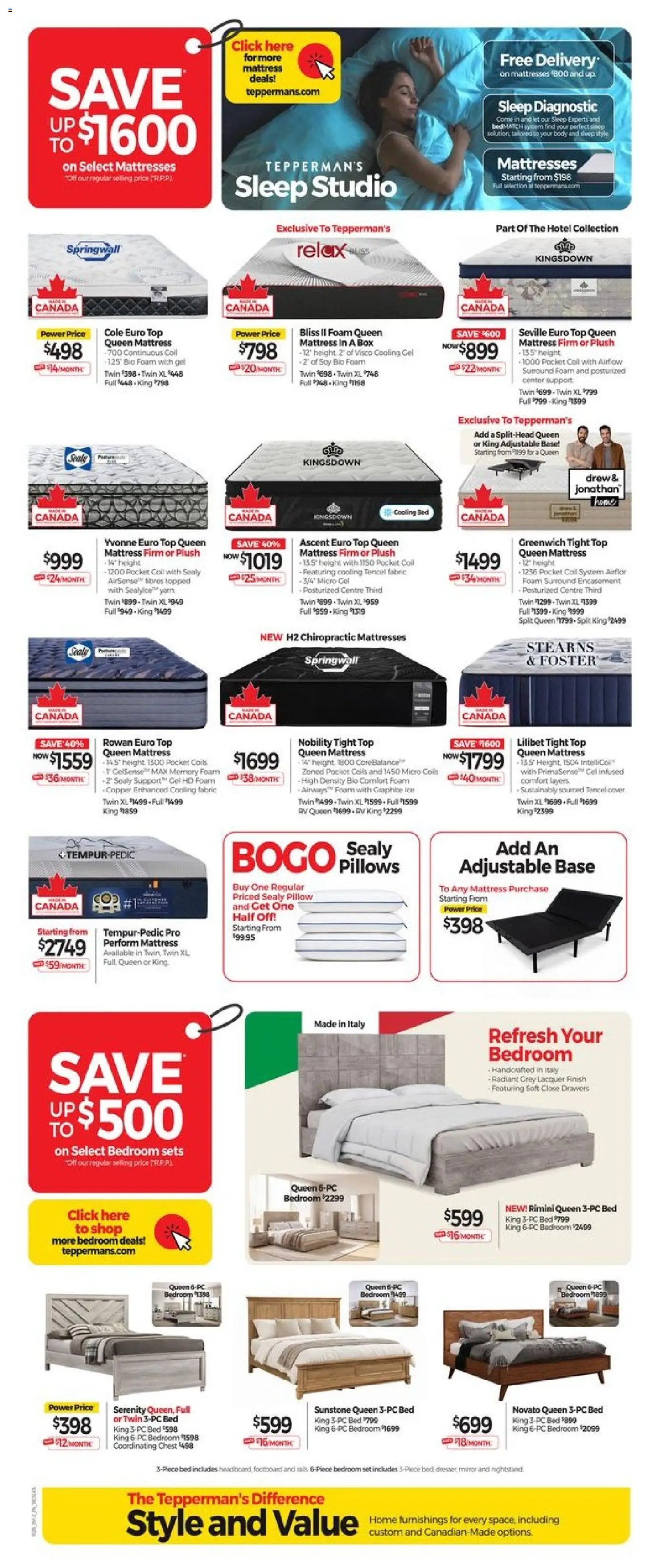 Tepperman's flyer valid from Oct 2, 2026 | Page: 8 | Products: Mattresses, Mattress, Pillow, Ice