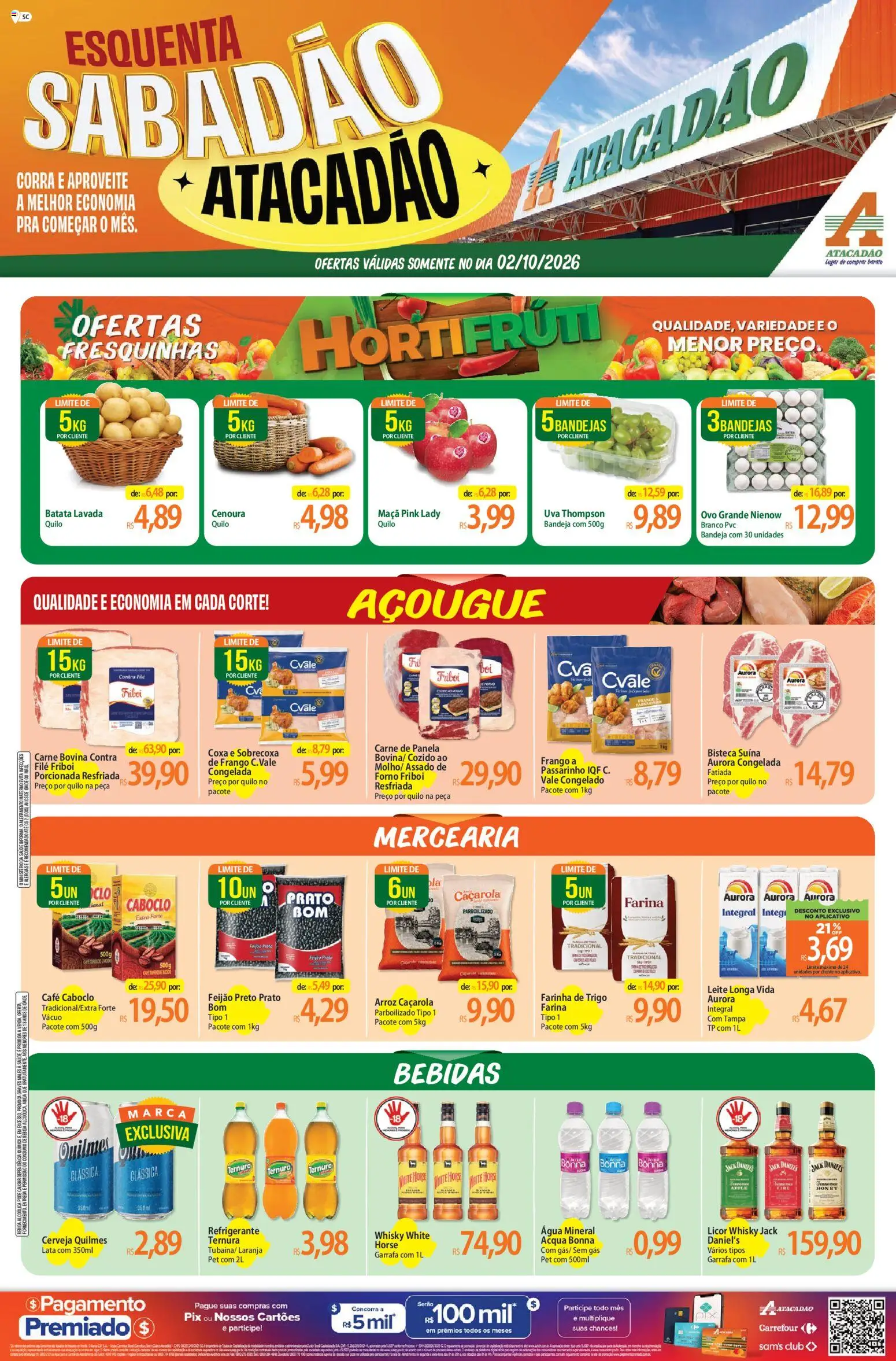Atacadão Folheto - válido de 02/10/2026 | Página: 1 | Produtos: Farinha, Caçarola, Leite, Água mineral